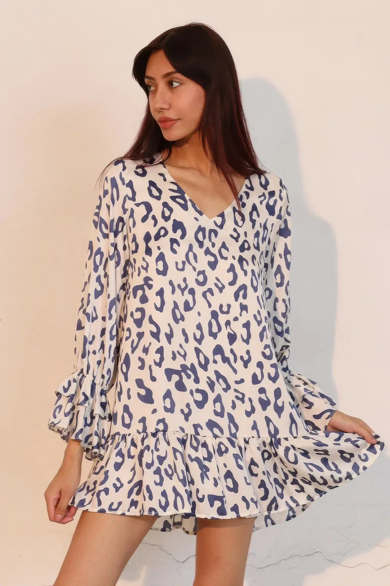 Simple Leopard Dress With Ruffle Cuff | Mixtshop LLC