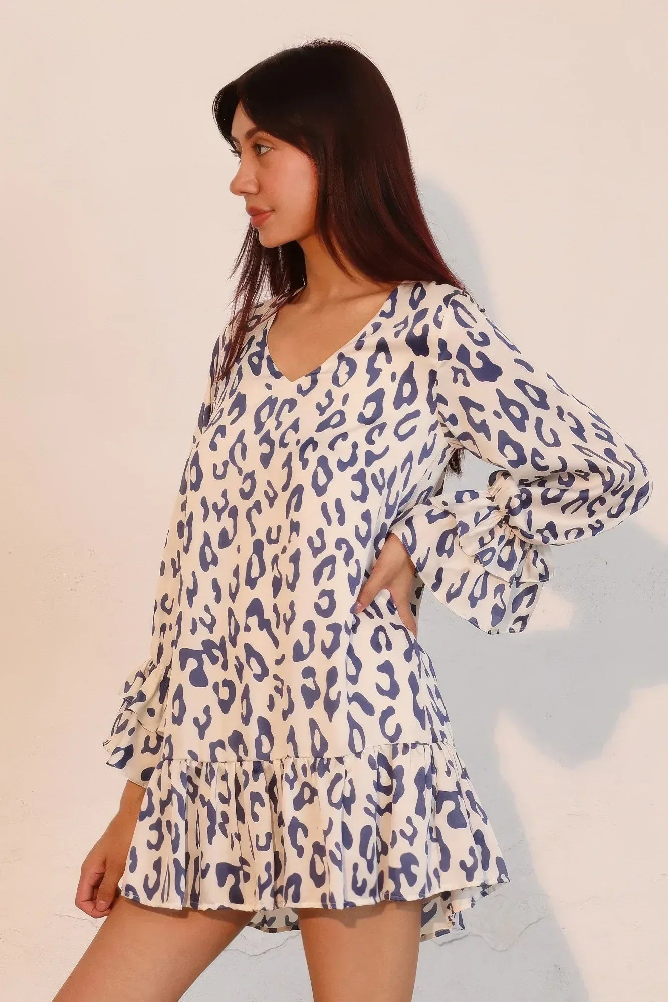 Simple Leopard Dress With Ruffle Cuff | Mixtshop LLC
