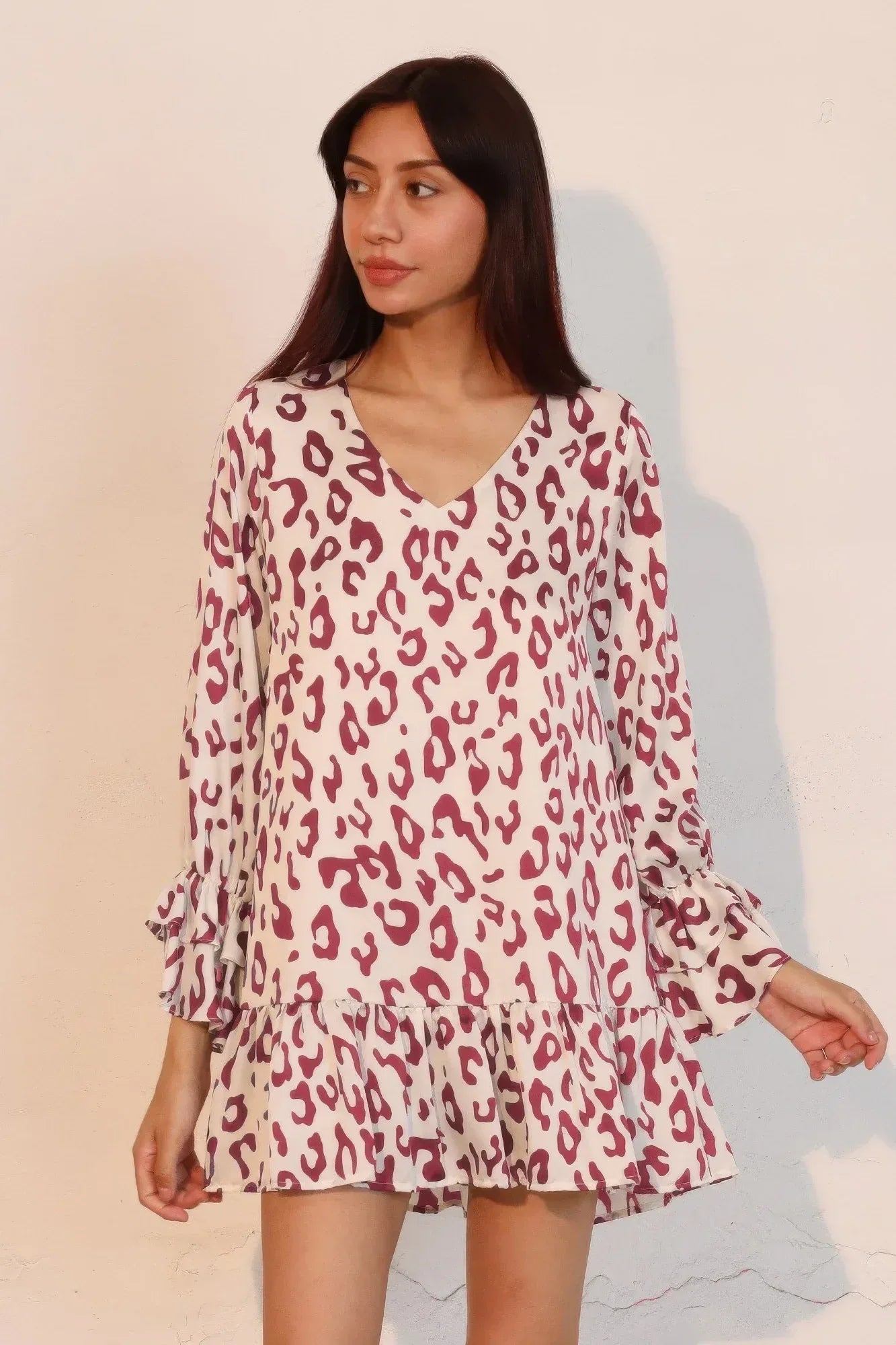 Simple Leopard Dress With Ruffle Cuff | Mixtshop LLC
