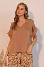Washed Poly Silk V-neck Tee | Mixtshop LLC