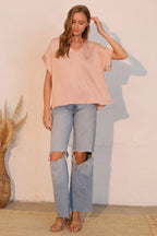 Washed Poly Silk V-neck Tee | Mixtshop LLC