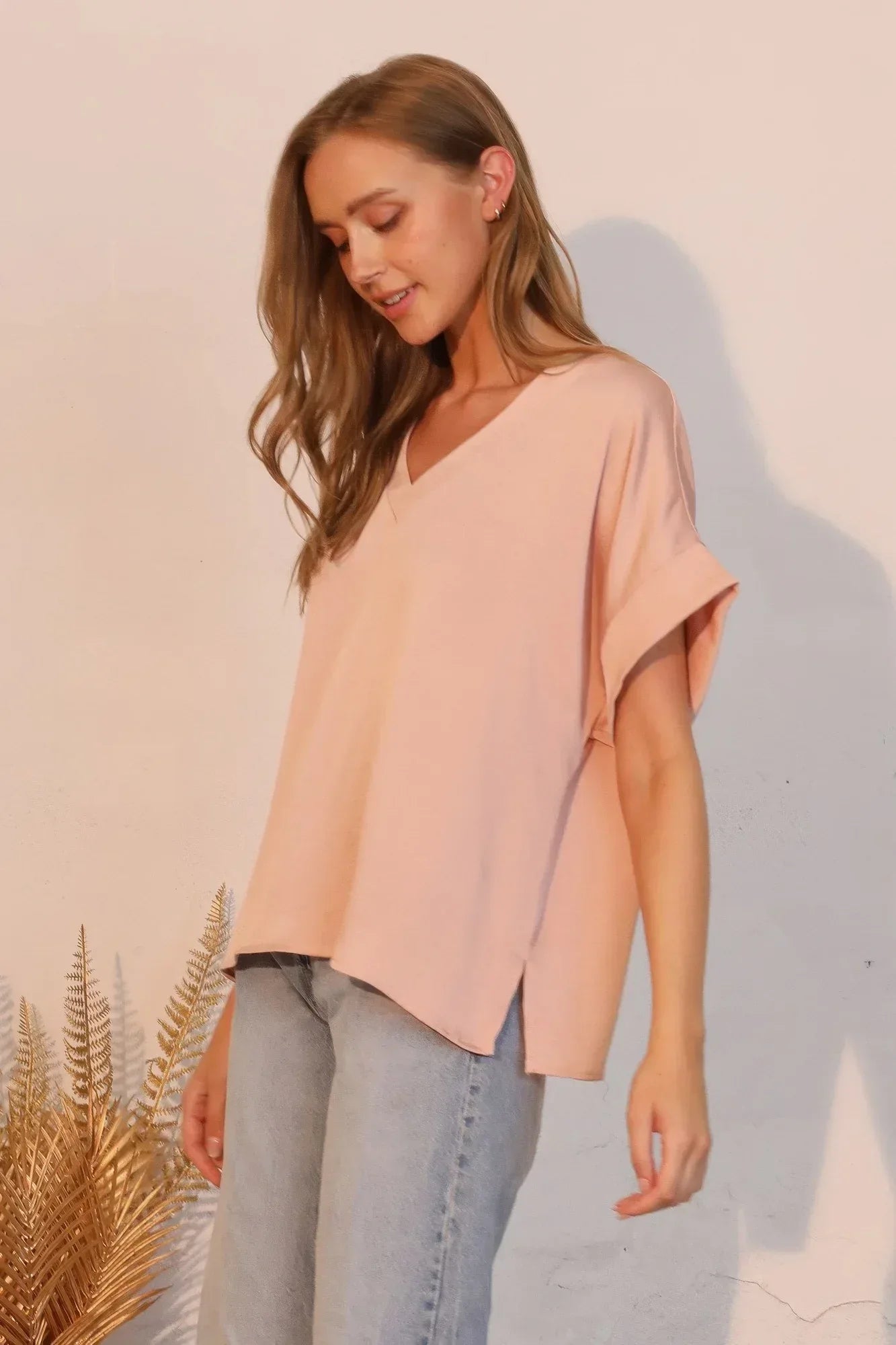 Washed Poly Silk V-neck Tee | Mixtshop LLC