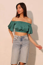 Washed Poly Silk Bubble Sleeve Crop Top | Mixtshop LLC