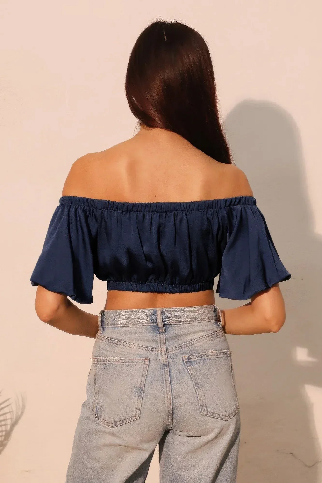 Washed Poly Silk Bubble Sleeve Crop Top | Mixtshop LLC