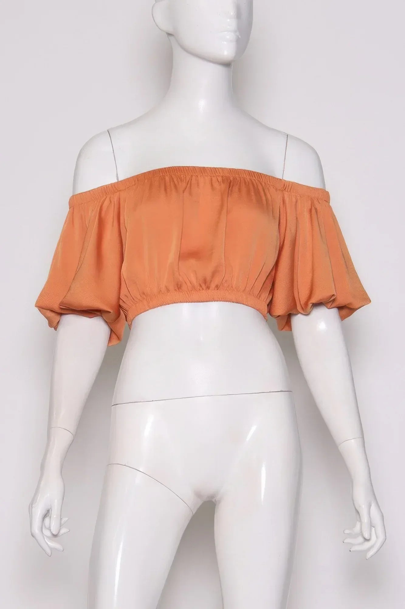 Washed Poly Silk Bubble Sleeve Crop Top | Mixtshop LLC