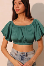 Washed Poly Silk Bubble Sleeve Crop Top | Mixtshop LLC