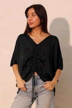 Washed Poly Silk Drawstring Dolman Top | Mixtshop LLC
