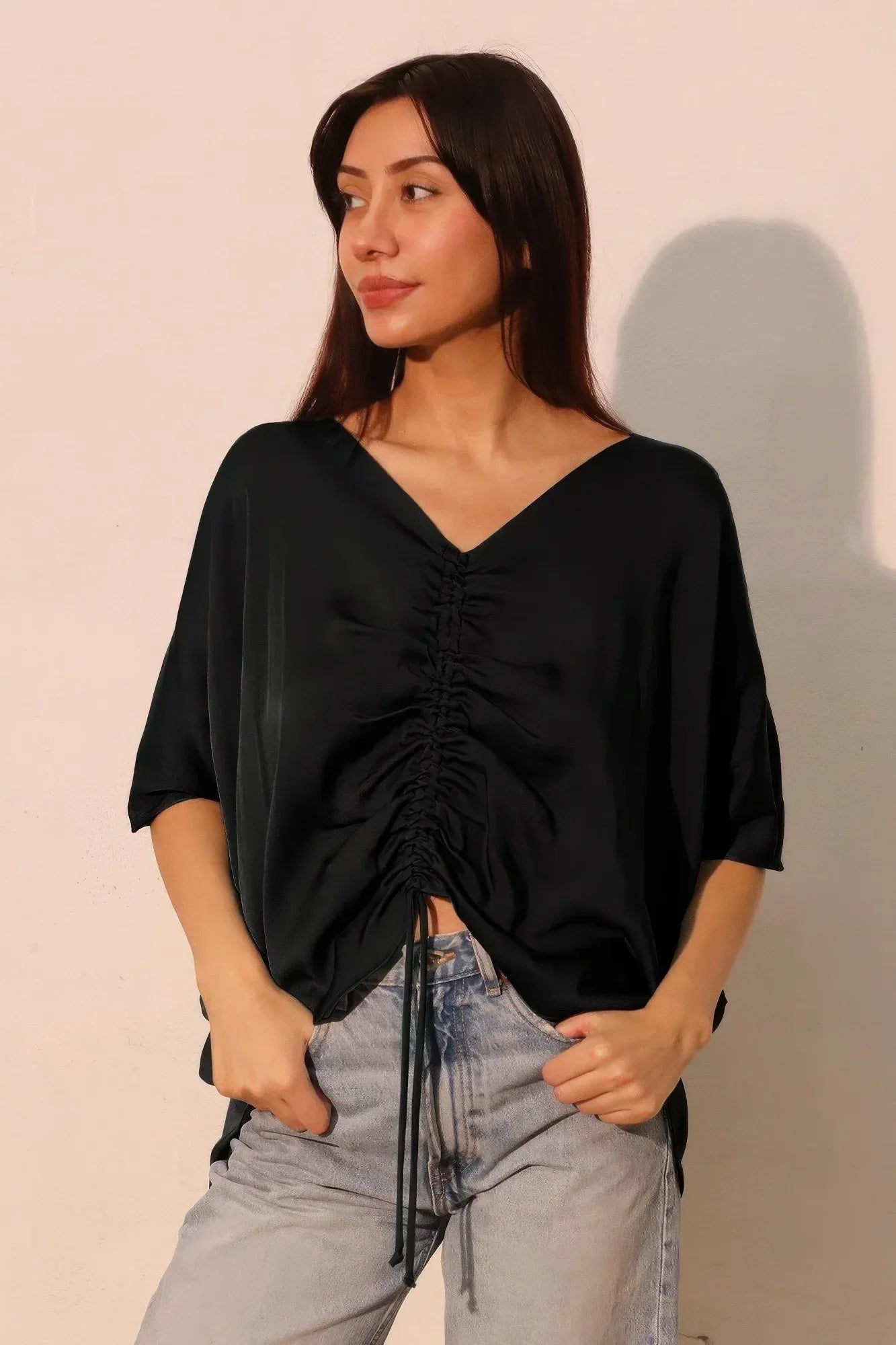 Washed Poly Silk Drawstring Dolman Top | Mixtshop LLC