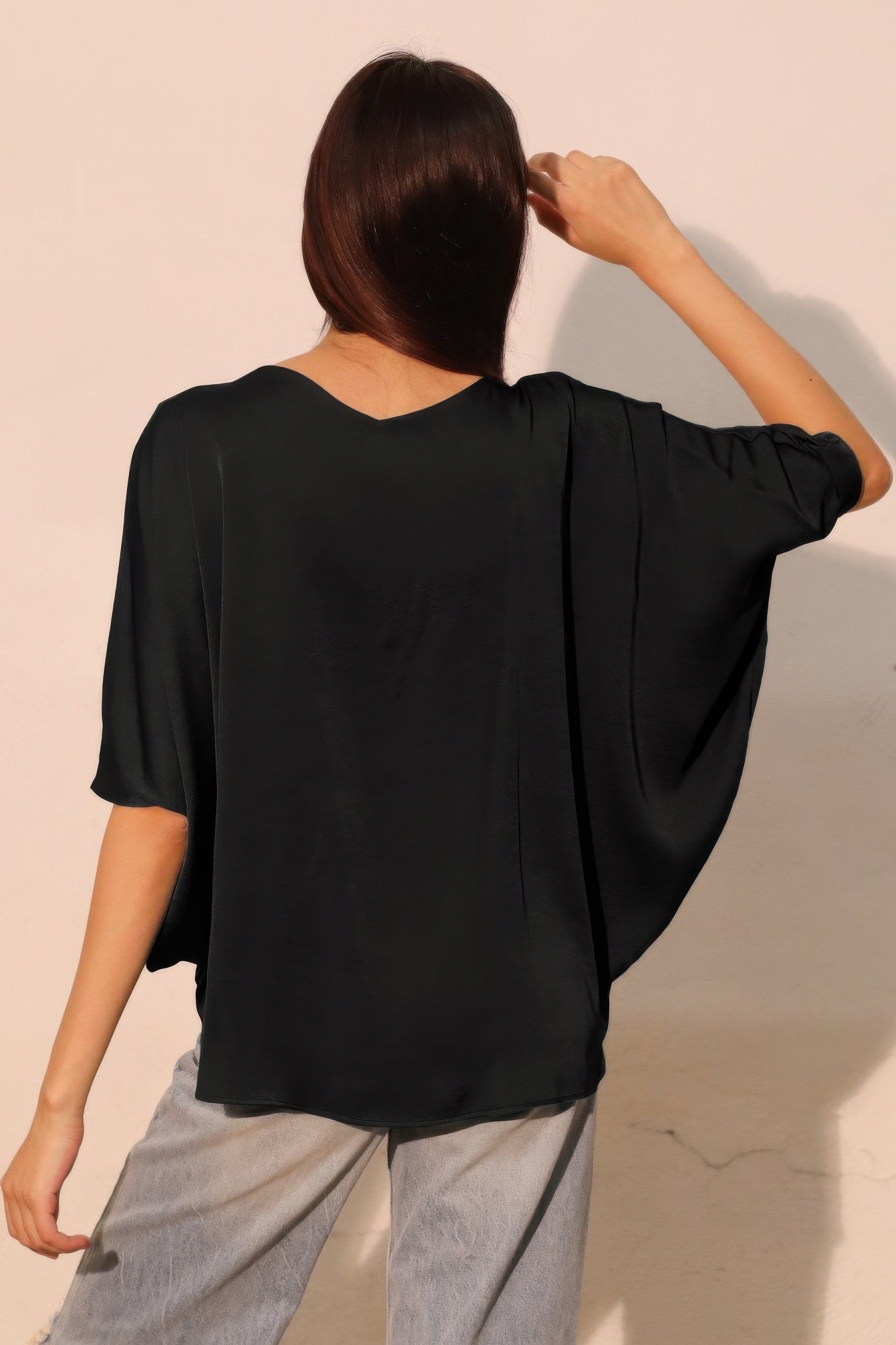Washed Poly Silk Drawstring Dolman Top Secondary image