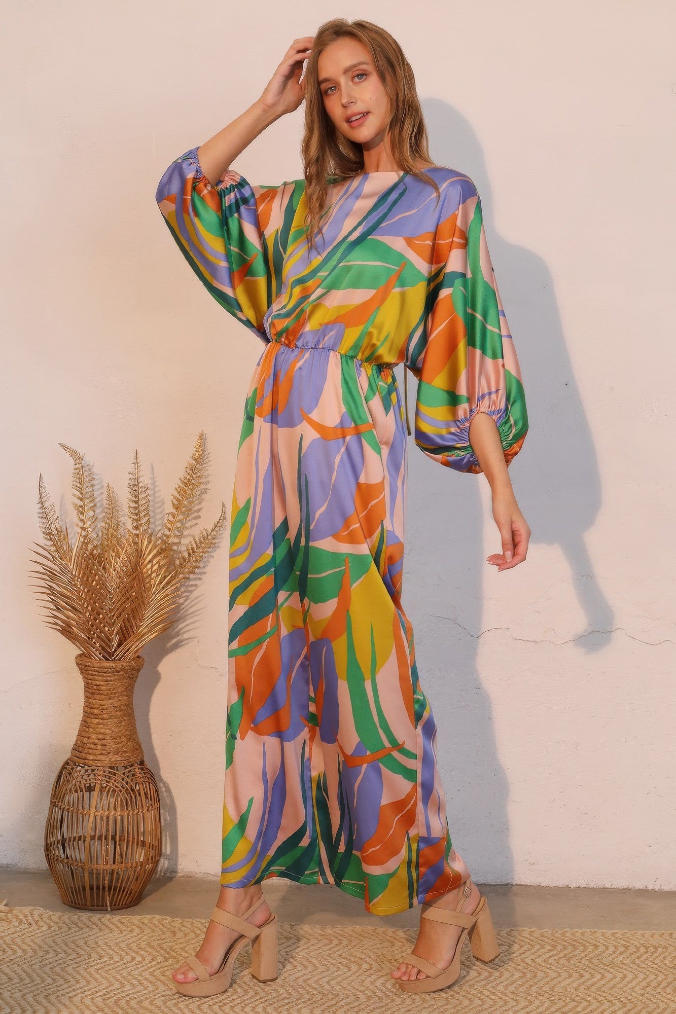 Isla Tropical Satin Boat Neck Blouson Jumpsuit Secondary image