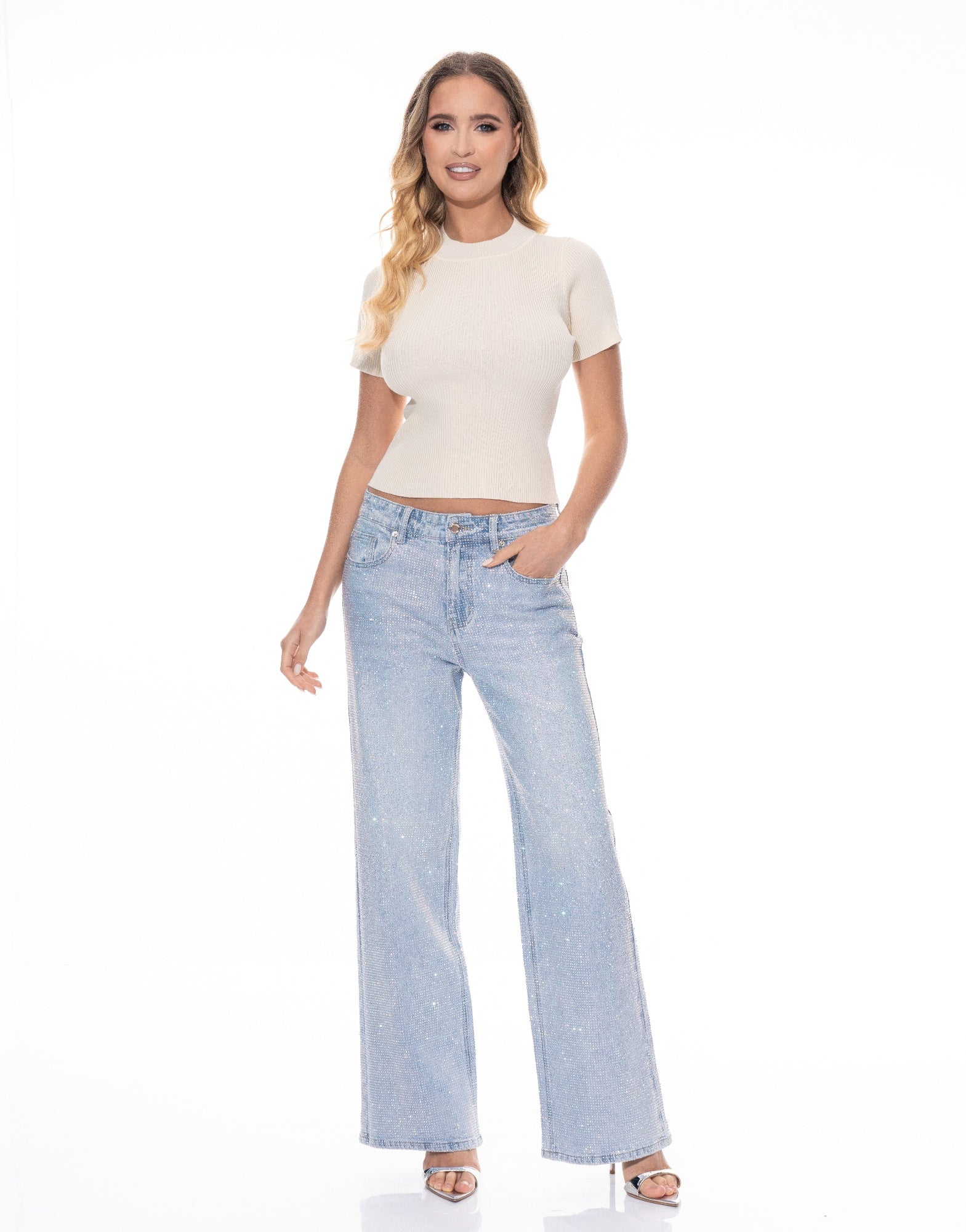 Denim Rhinestone Pants Secondary image
