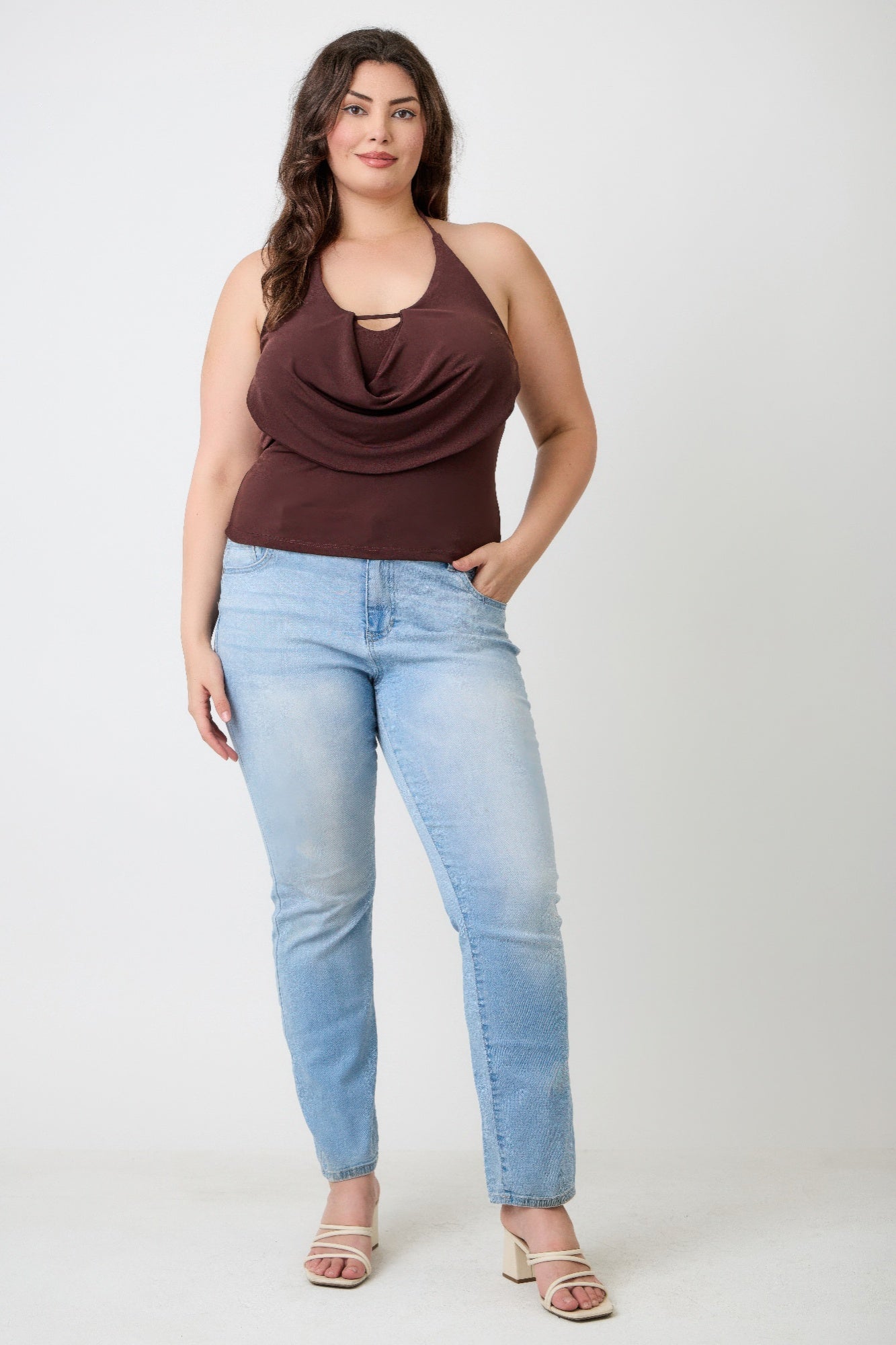 Plus Size Halter Cowl Neck Draped Top Secondary image