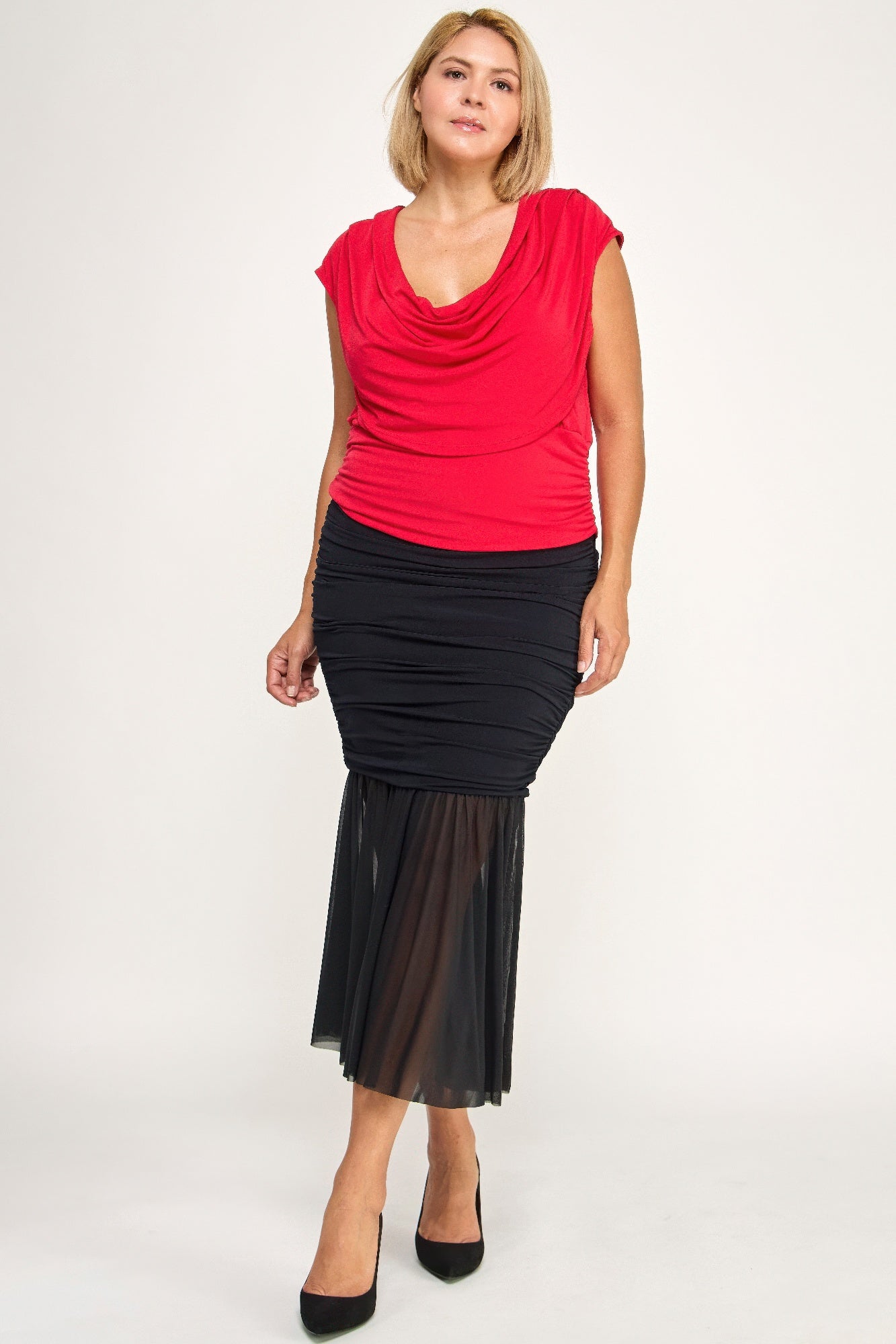 Plus Size Draped Cowl Neck Cap-sleeve Blouse Secondary image