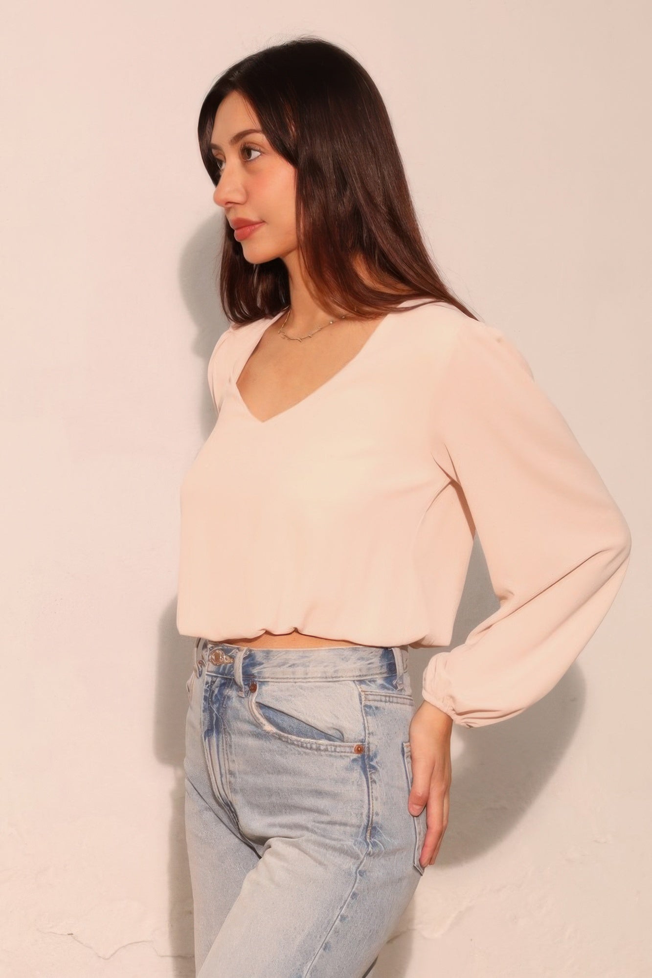 Textured Solid Long Sleeve Crop Top Secondary image