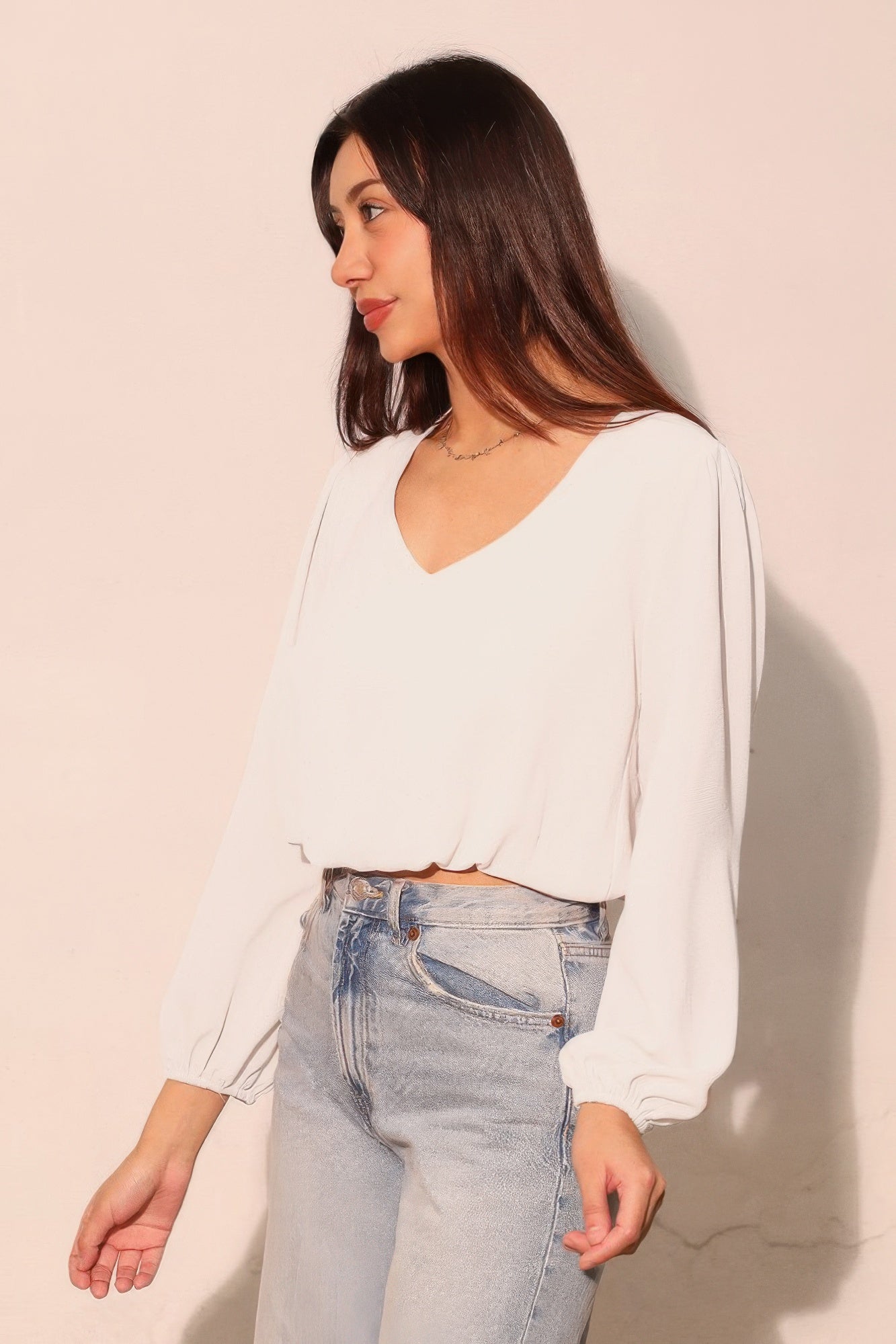 Textured Solid Long Sleeve Crop Top Secondary image