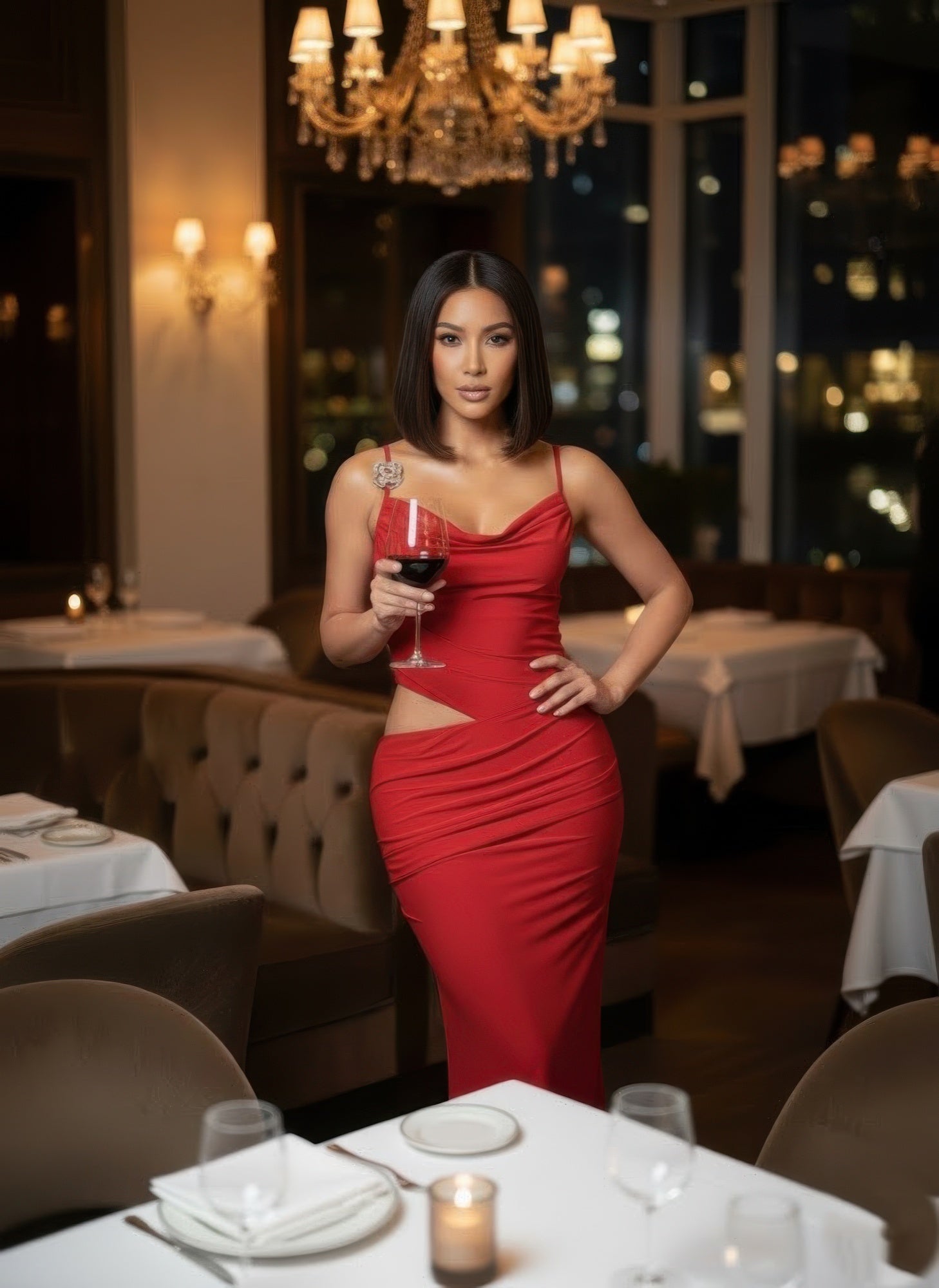 A Cowl Neckline Two-piece Illusion Maxi Secondary image