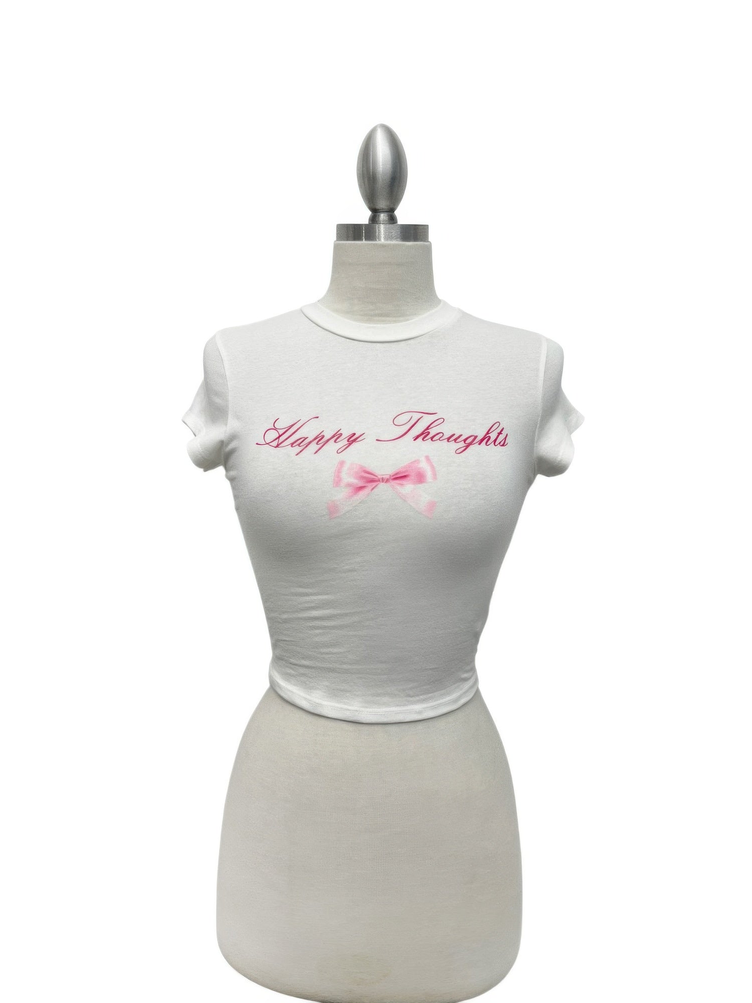 Happy Thoughts Graphic Baby Tee With Bow Detail Secondary image