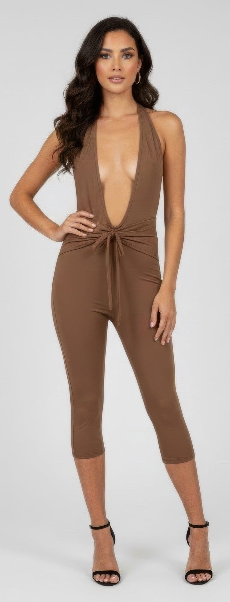 Capri Jumpsuit Openback Tie Neck Secondary image
