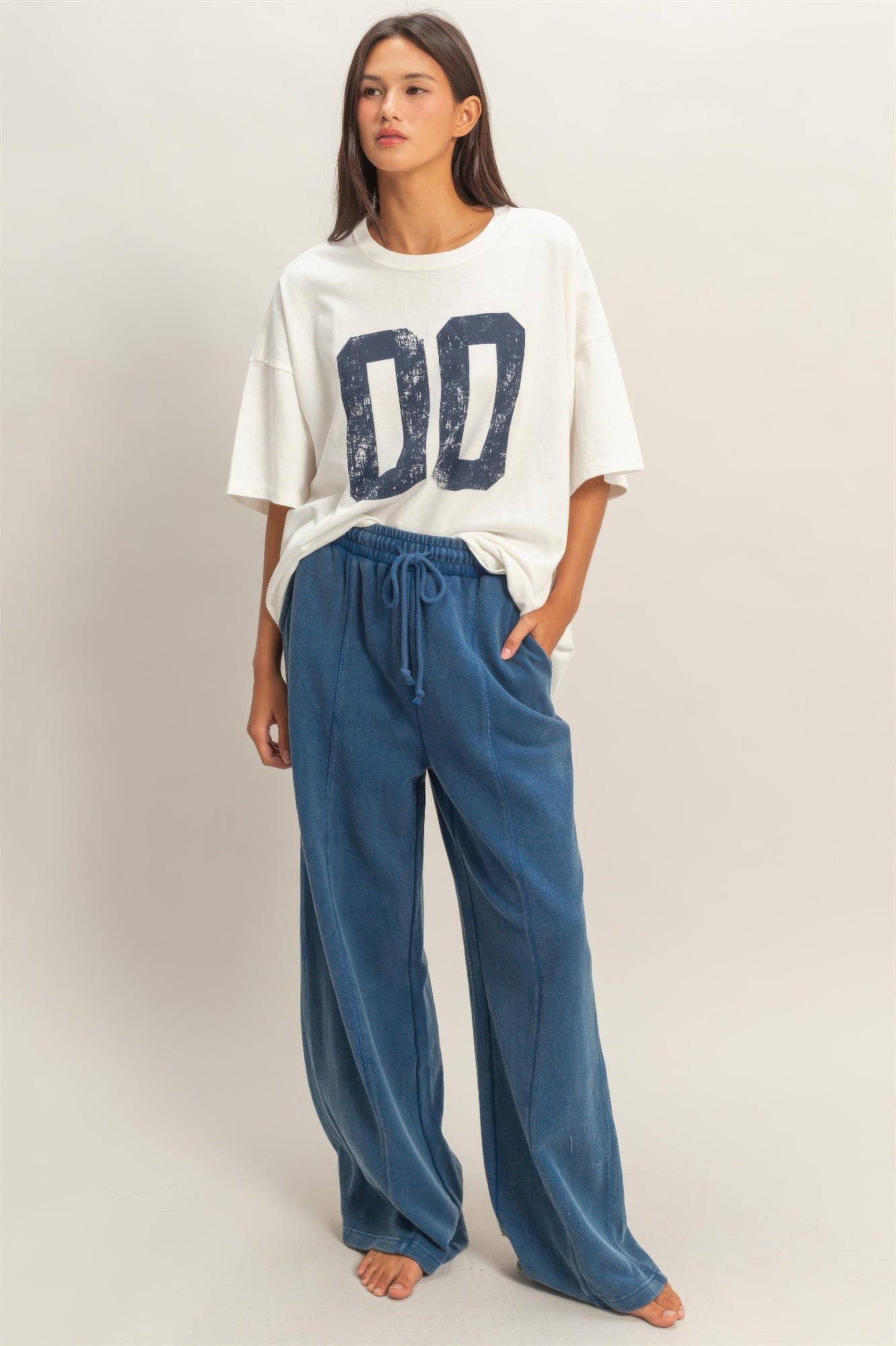 Acid Wash French Terry Wide-leg Pants Secondary image