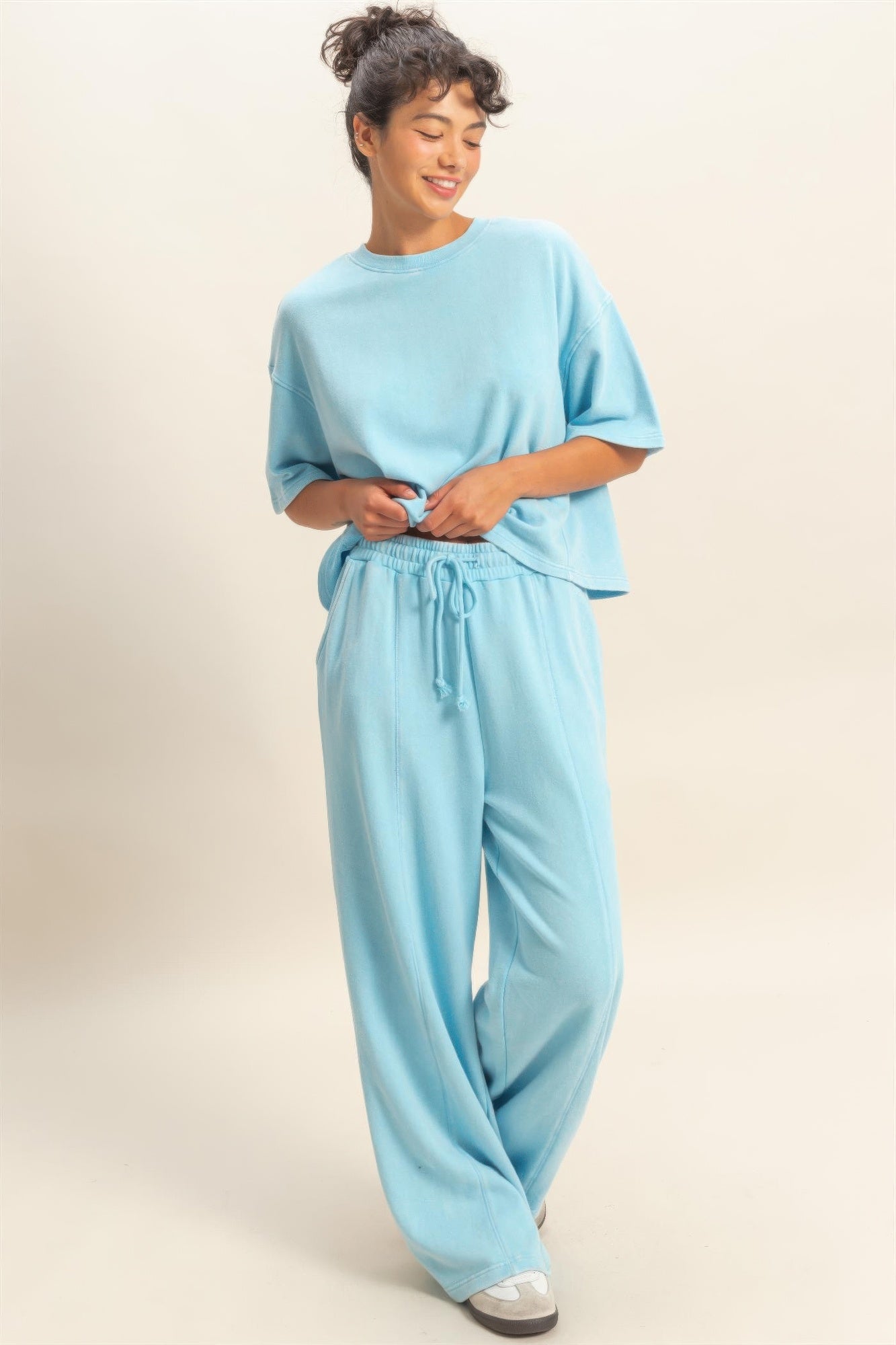 Acid Wash French Terry Wide-leg Pants Secondary image