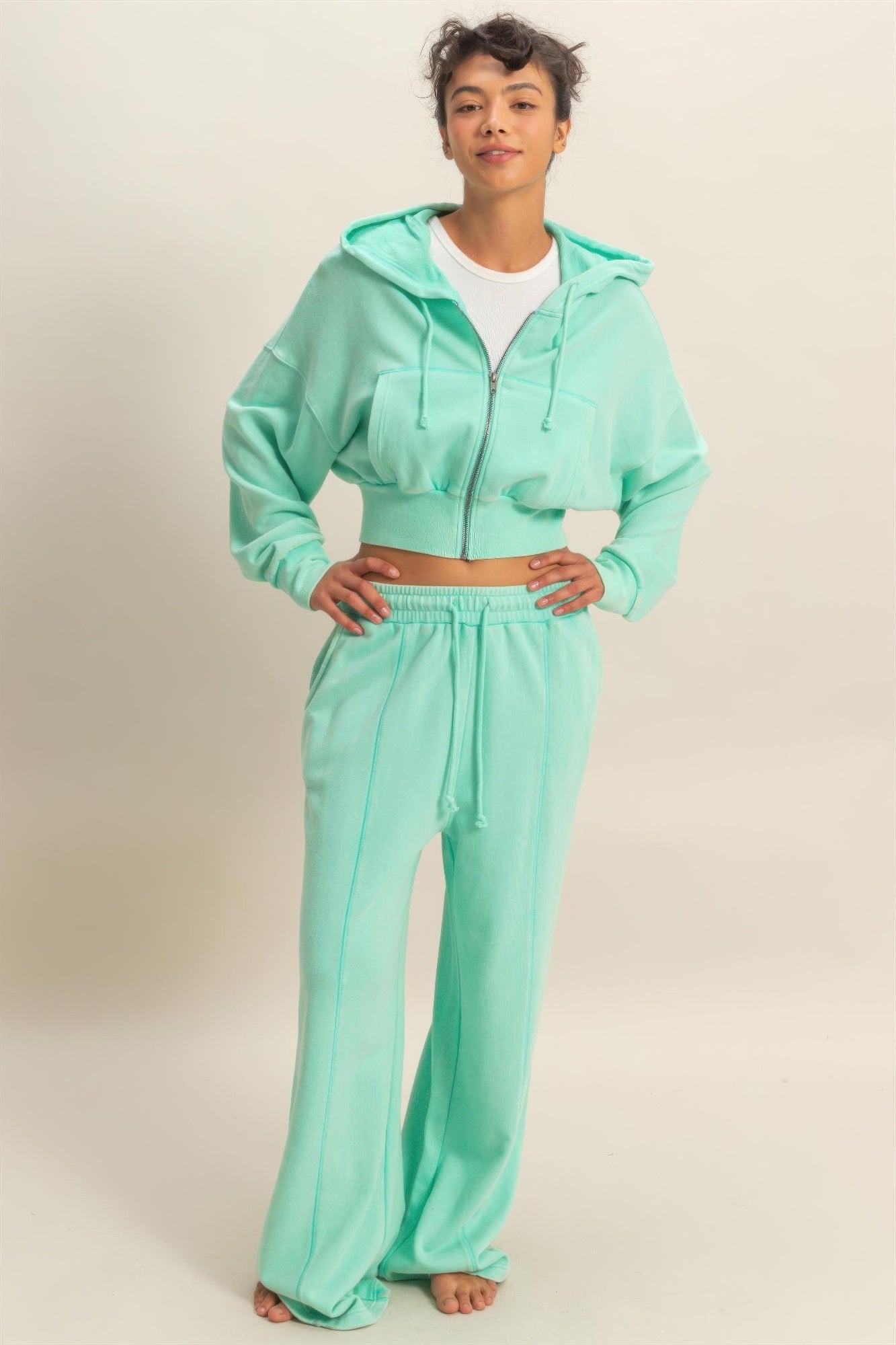 Acid Wash French Terry Wide-leg Pants Secondary image