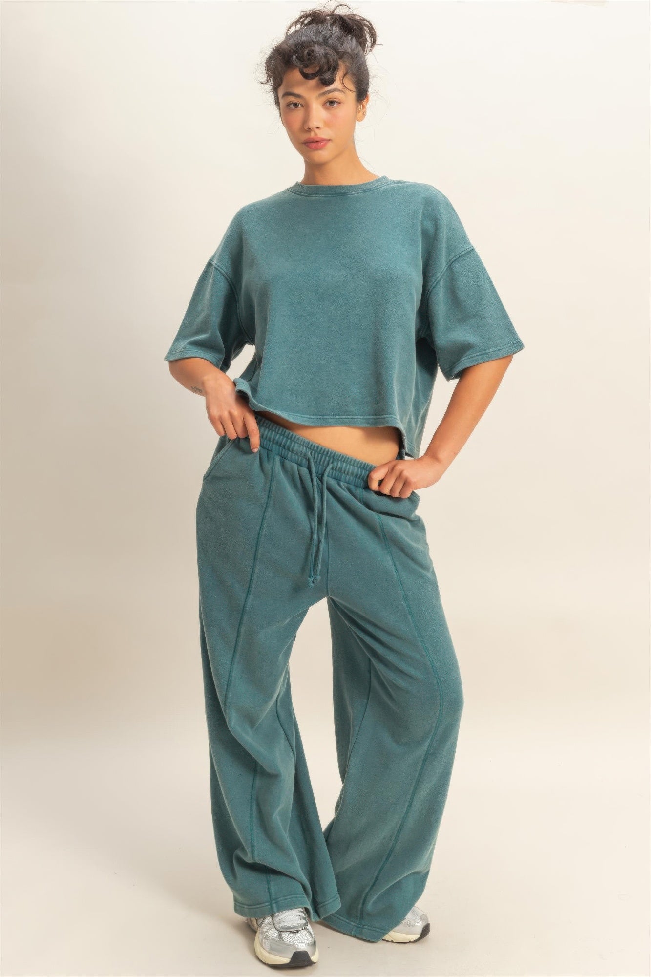 Acid Wash French Terry Wide-leg Pants Secondary image
