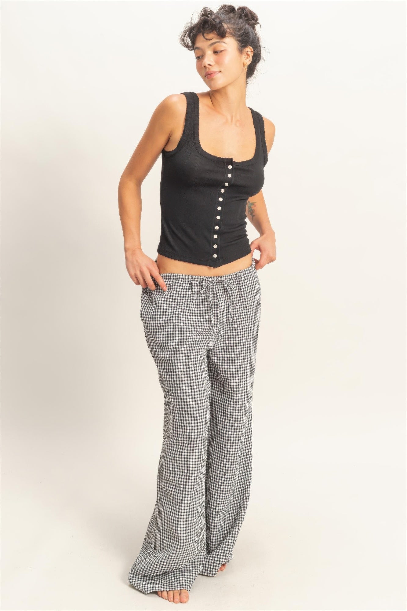 Gingham Drawstring Wide-leg Pants Secondary image