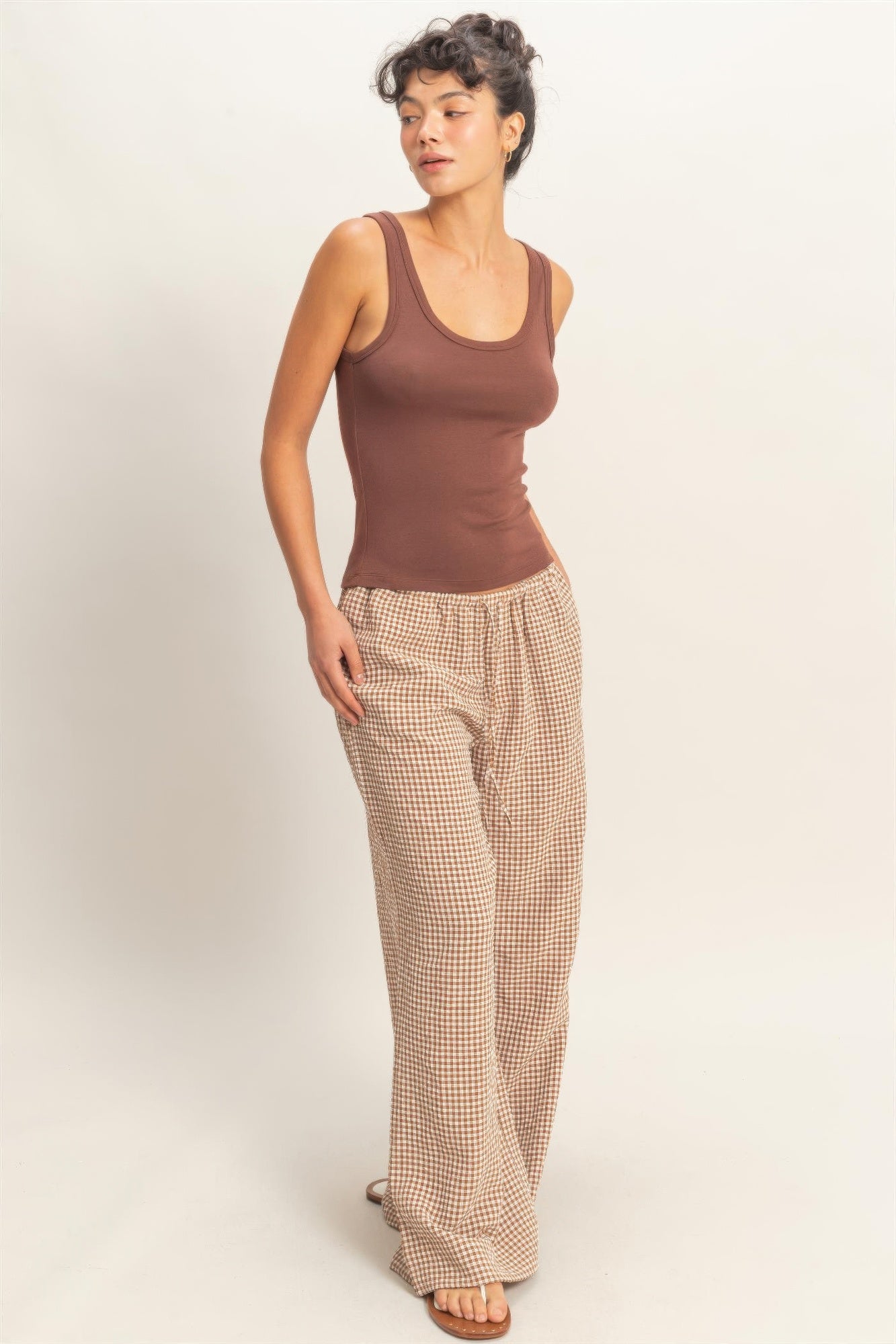 Gingham Drawstring Wide-leg Pants Secondary image