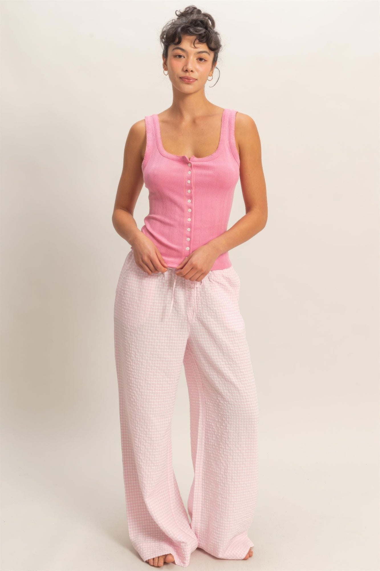 Gingham Drawstring Wide-leg Pants Secondary image