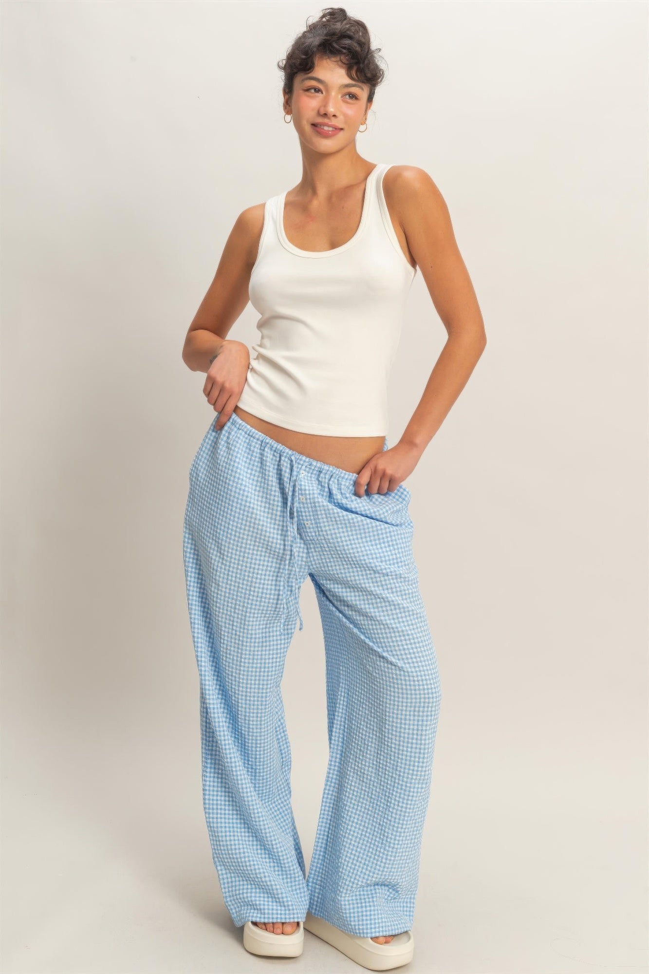 Gingham Drawstring Wide-leg Pants Secondary image