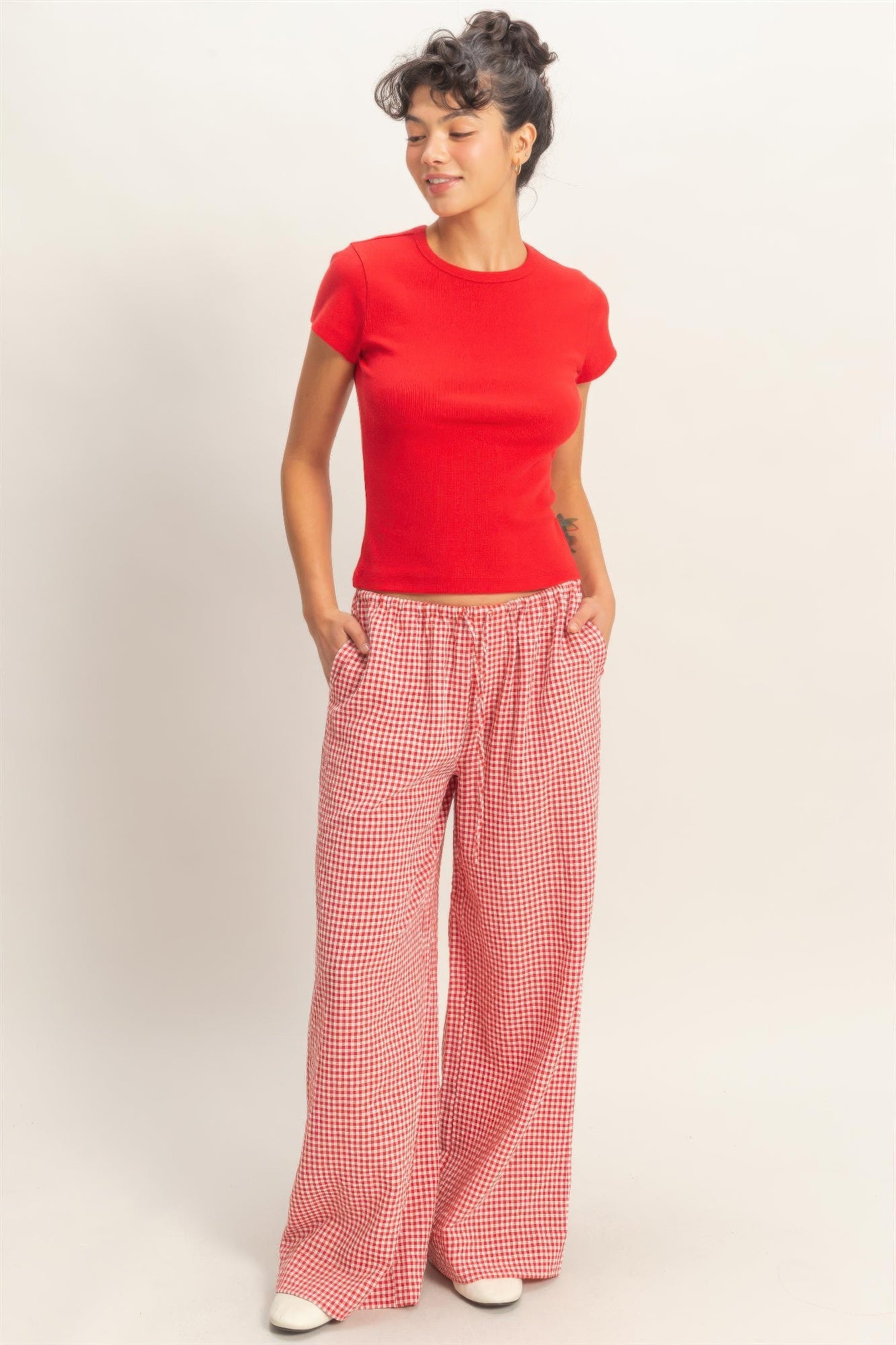 Gingham Drawstring Wide-leg Pants Secondary image