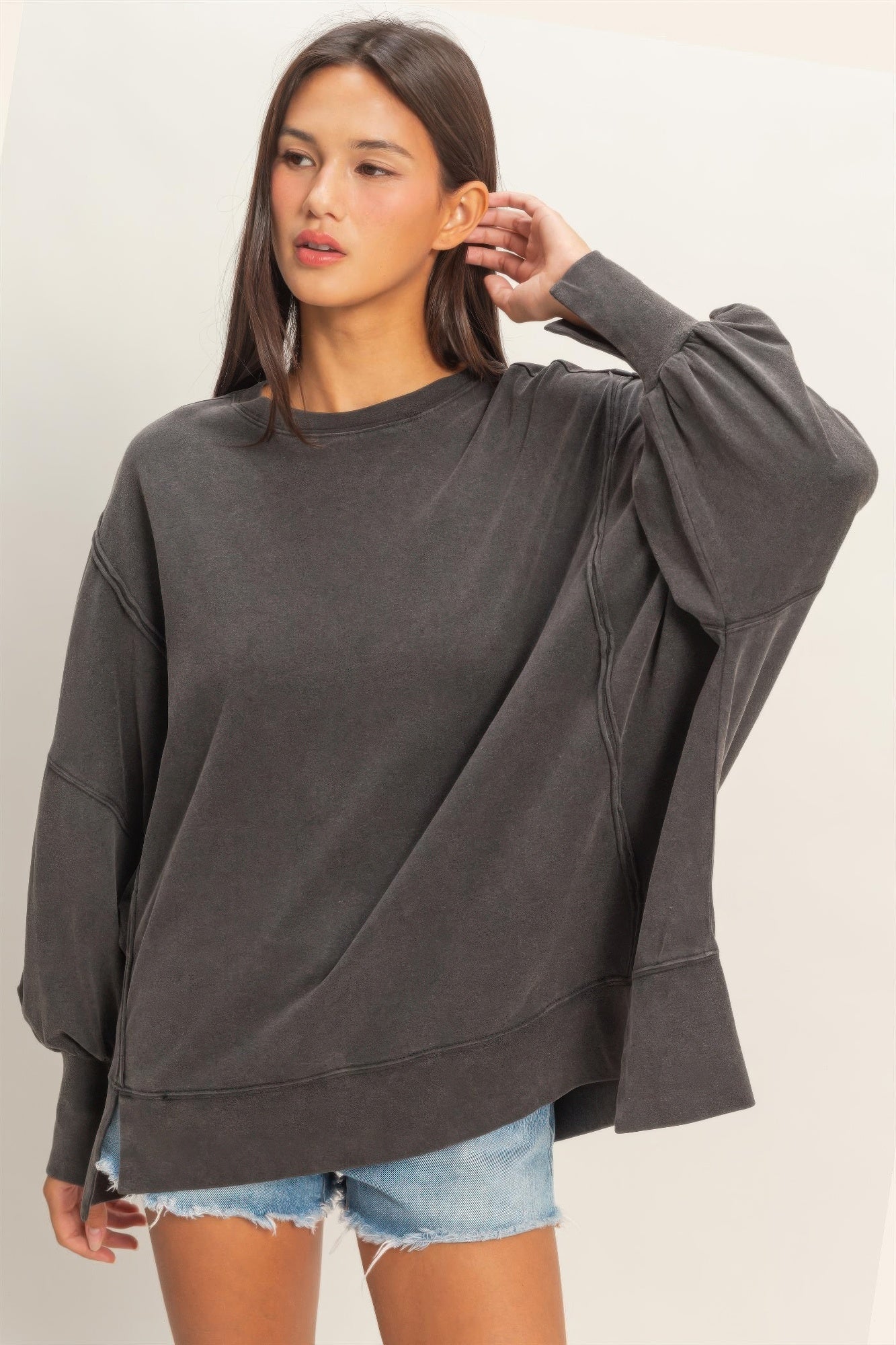 Oversized Seam Detail Long Sleeve Top Secondary image