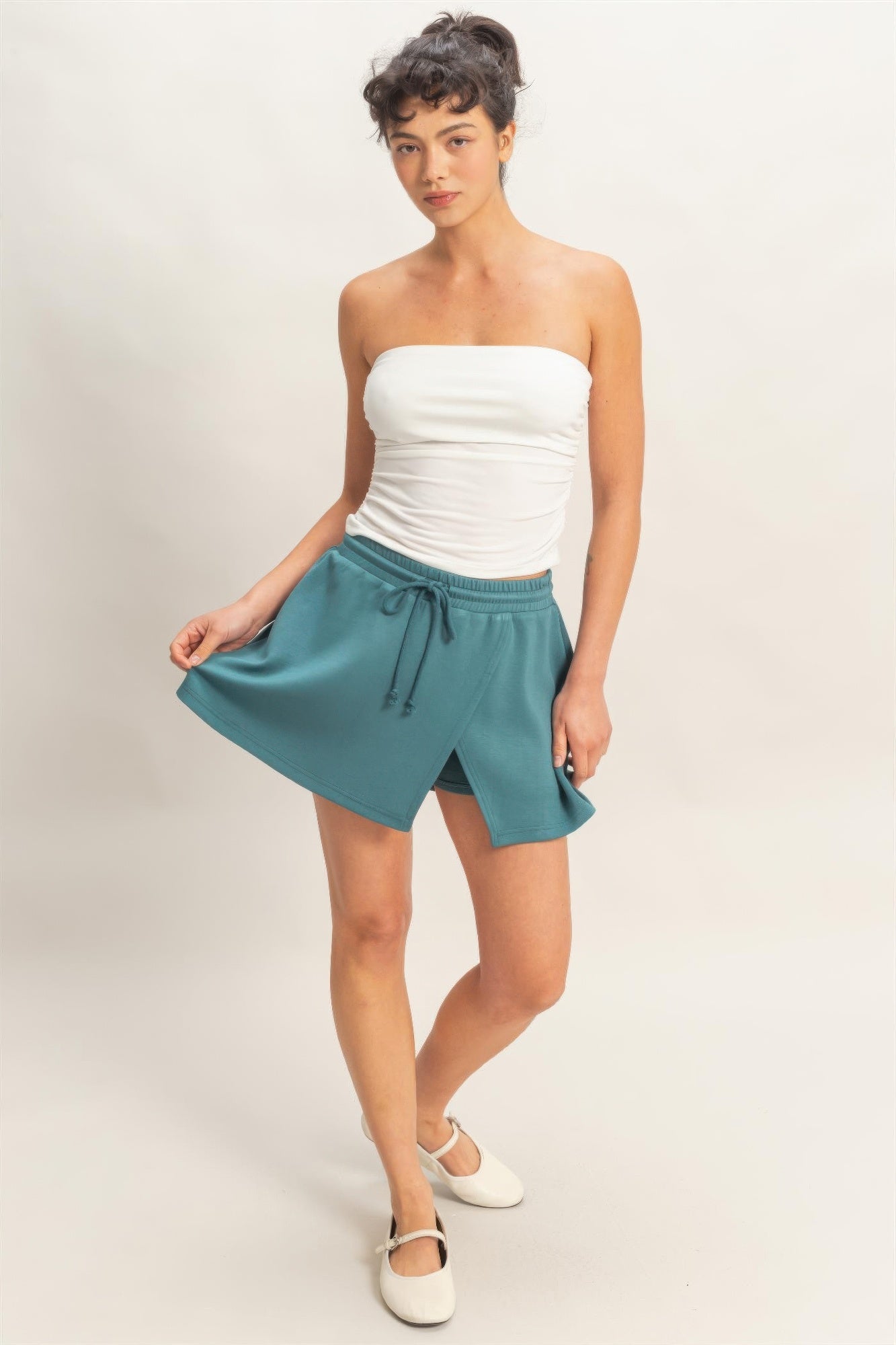 Wrap Front Elastic Waist Skort Secondary image