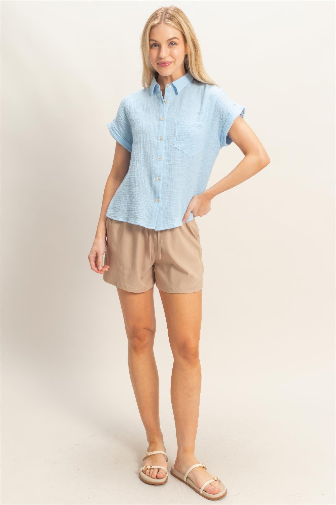 Rolled Sleeve Button-up Top Secondary image