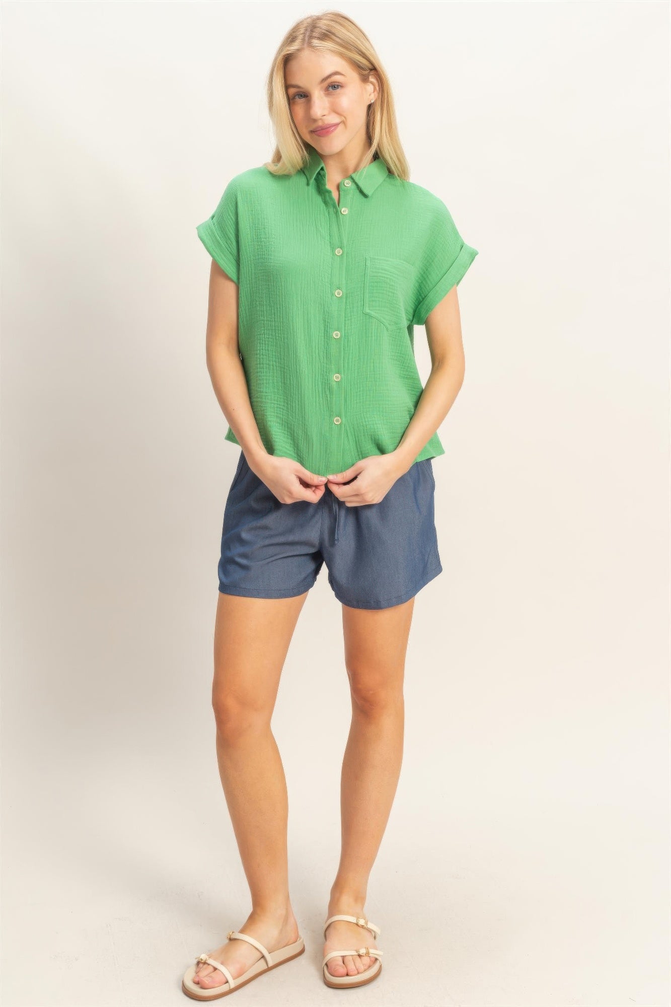 Rolled Sleeve Button-up Top Secondary image