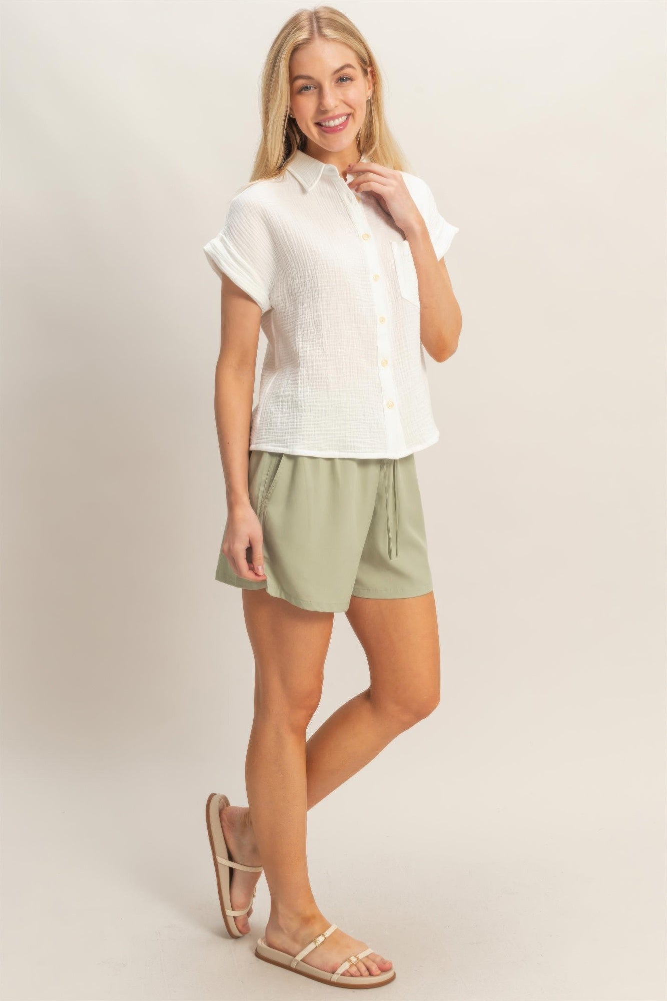 Rolled Sleeve Button-up Top Secondary image