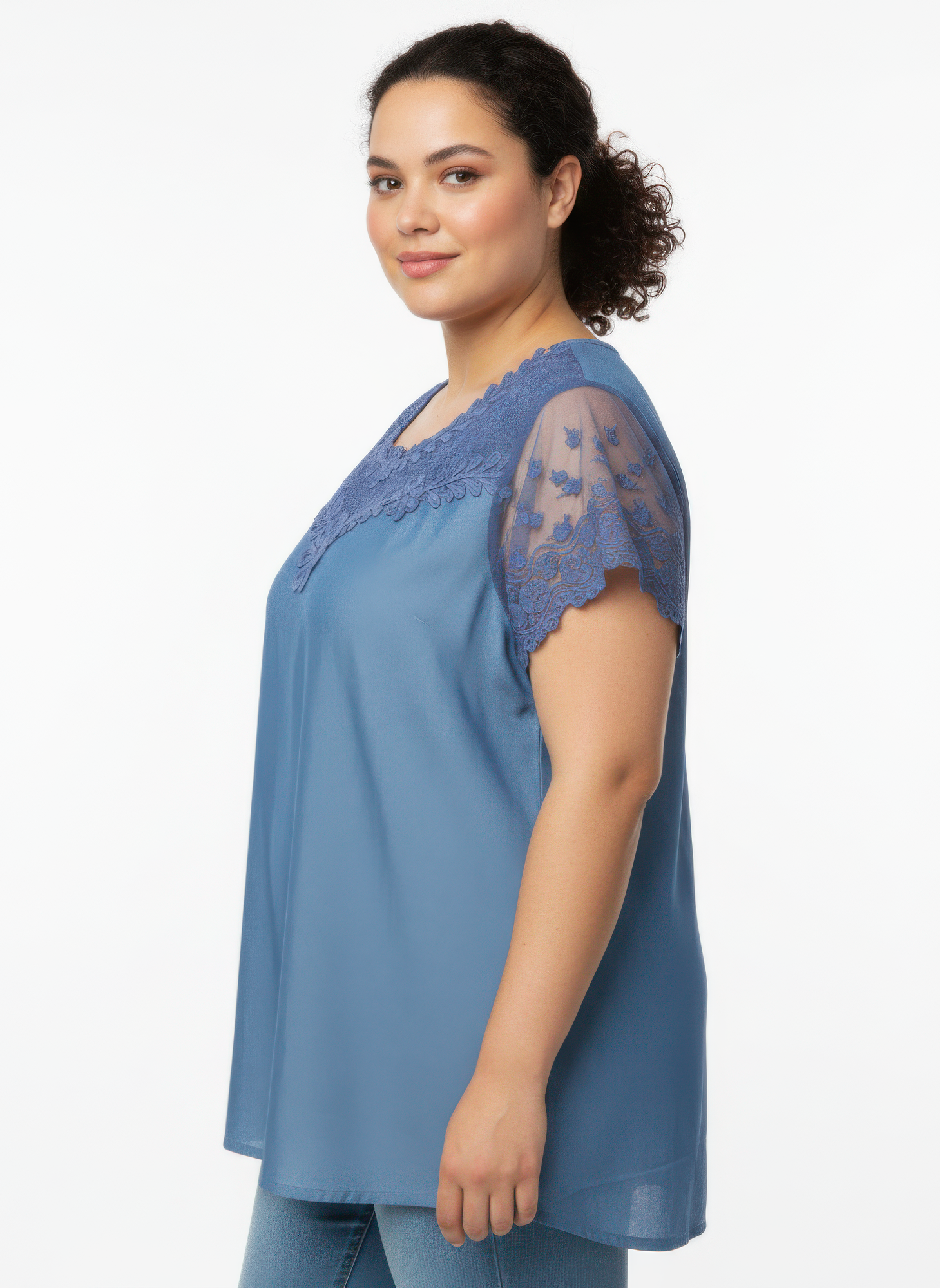 Lace Yoke Flutter Sleeve Knit Top Secondary image