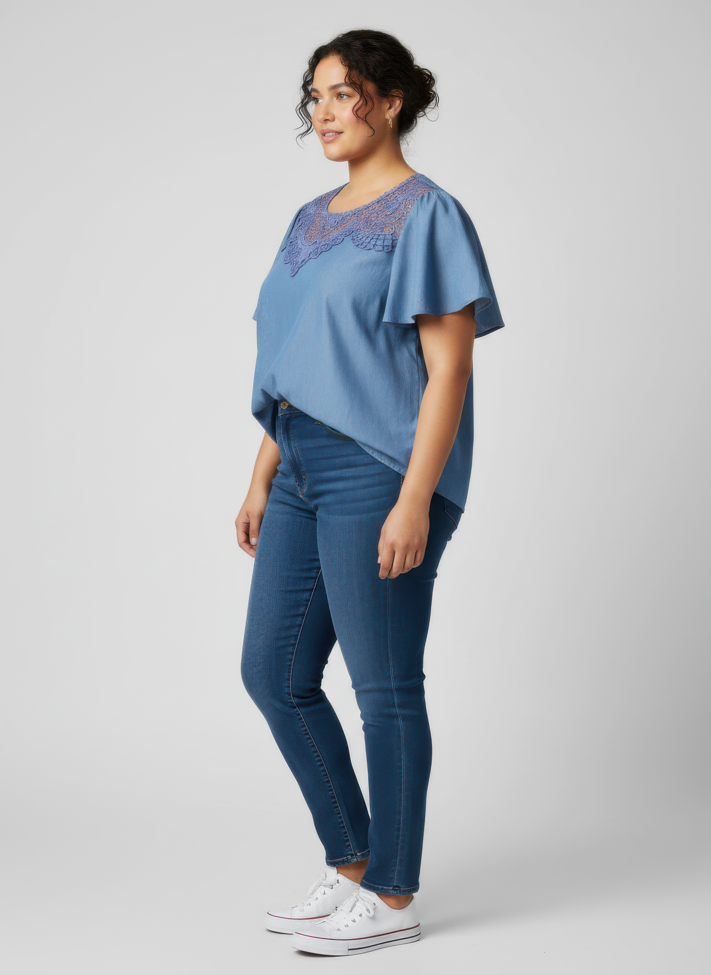 Lace Yoke Flutter Sleeve Knit Top Secondary image
