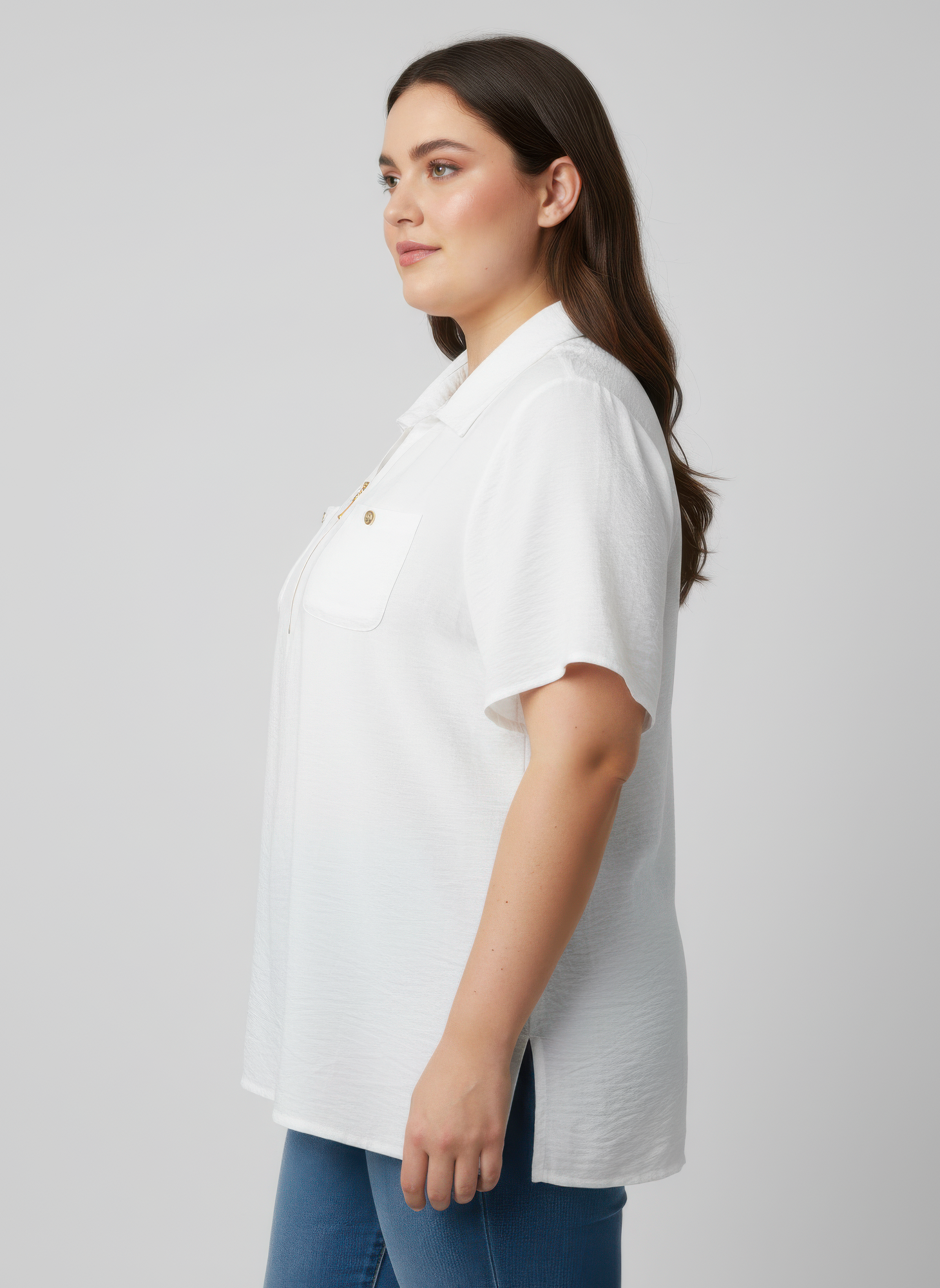 Zip-front Collared Utility Knit Top Secondary image