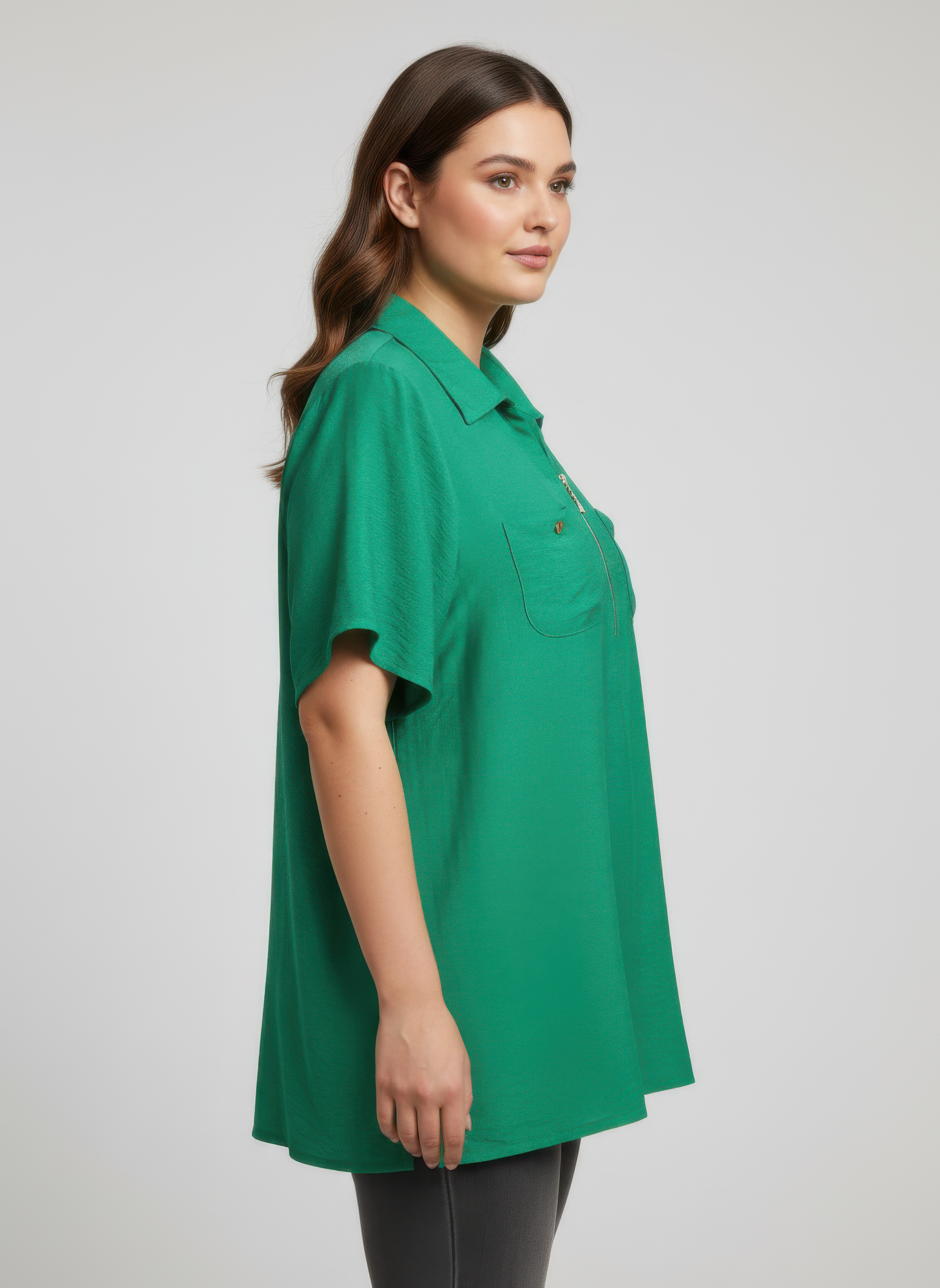 Zip-front Collared Utility Knit Top Secondary image