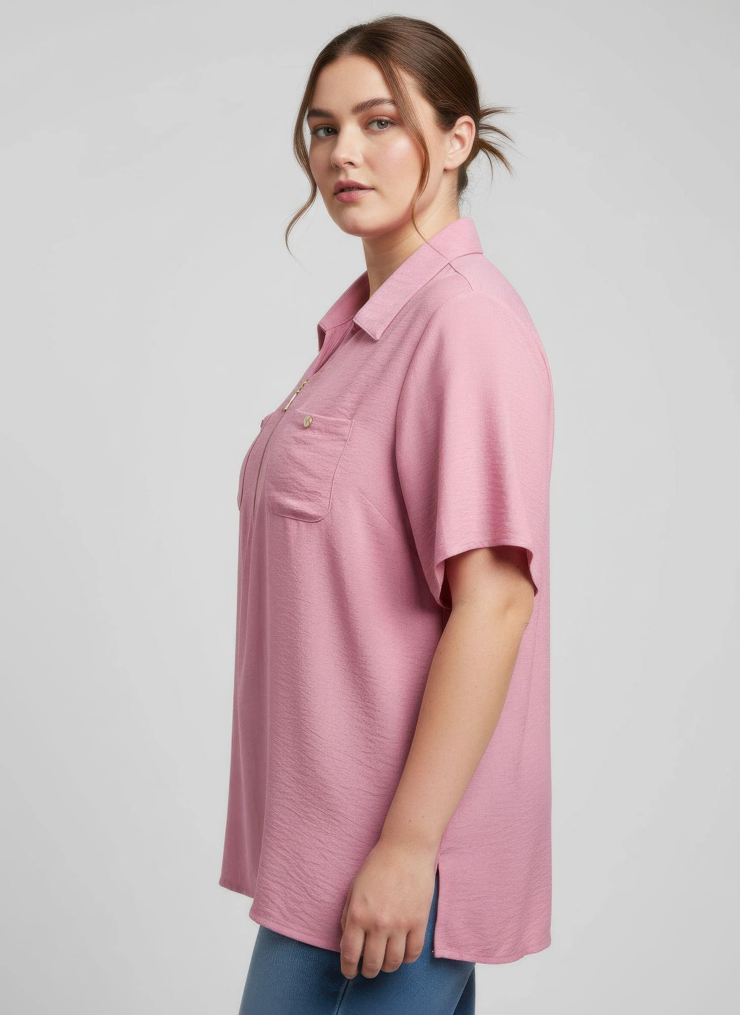 Zip-front Collared Utility Knit Top Secondary image