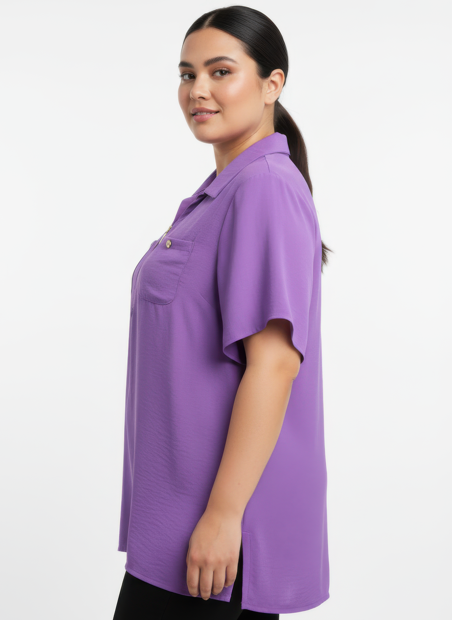 Zip-front Collared Utility Knit Top Secondary image