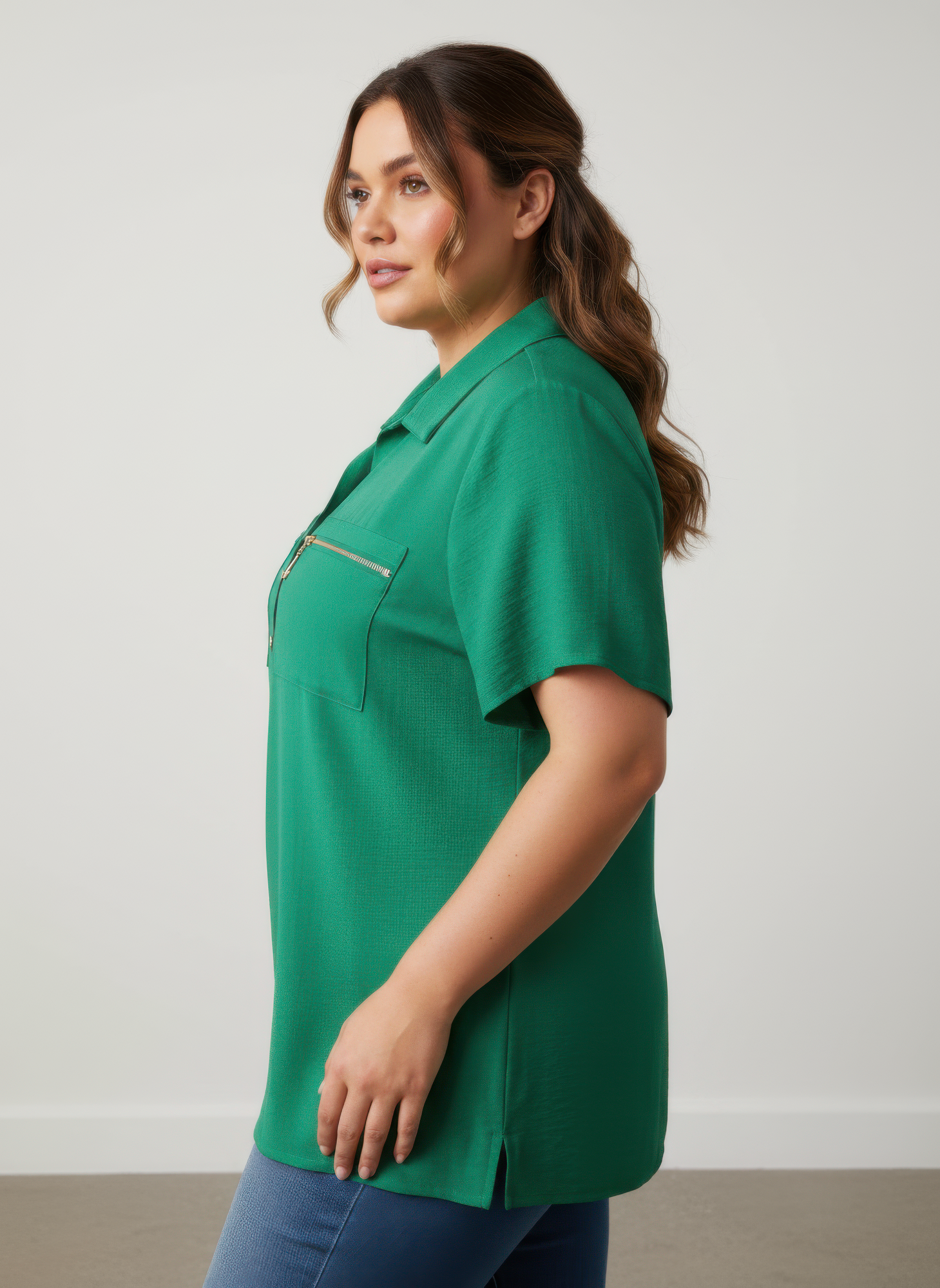 Zip Pocket Collared Knit Tunic Top Secondary image