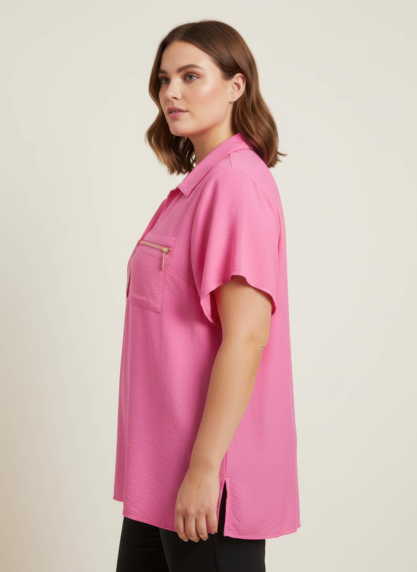 Zip Pocket Collared Knit Tunic Top Secondary image