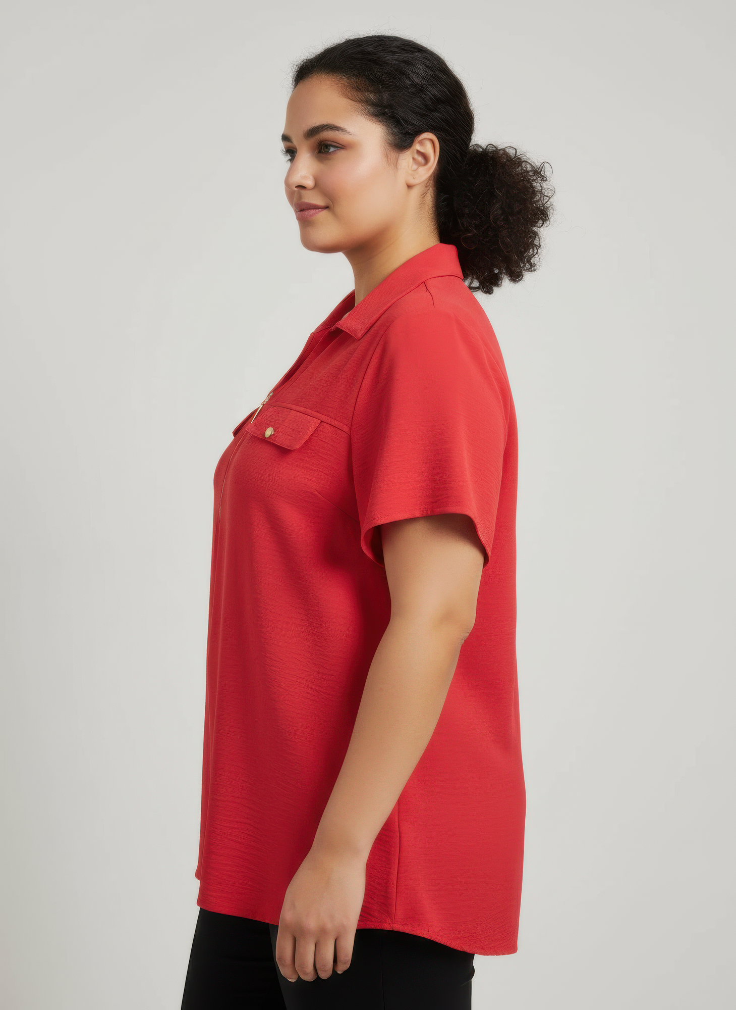 Zip-front Collared Utility Knit Top Secondary image
