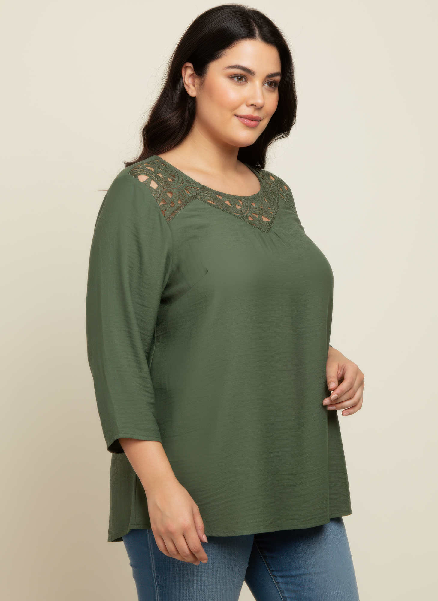 Lace Yoke Bell Sleeve Knit Tunic Secondary image