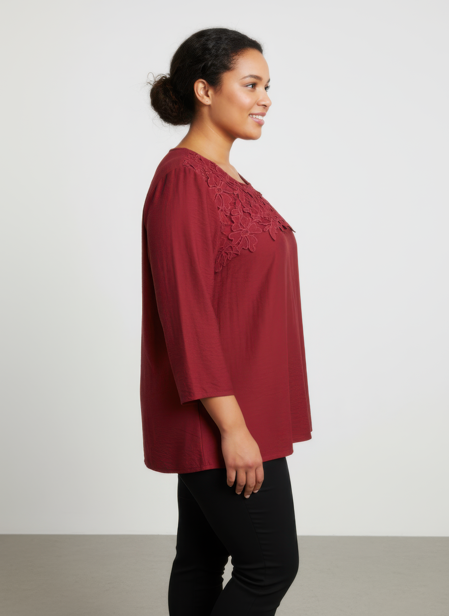 Lace Yoke Three-quarter Sleeve Knit Top Secondary image