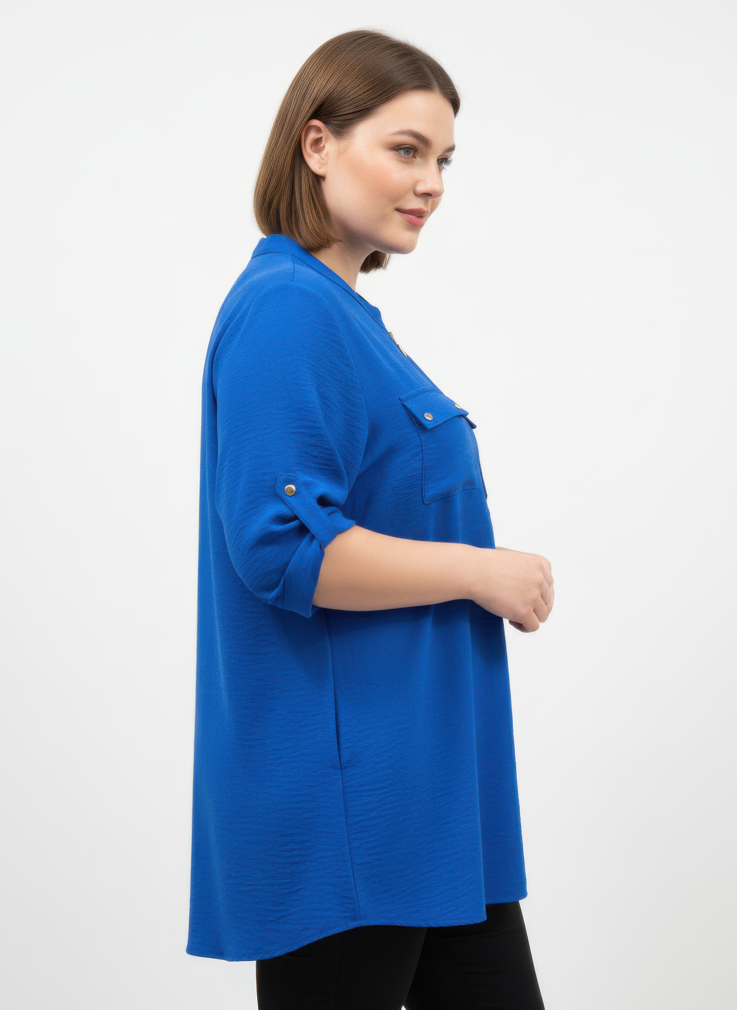 Zip-front Utility Pocket Roll-tab Sleeve Top Secondary image