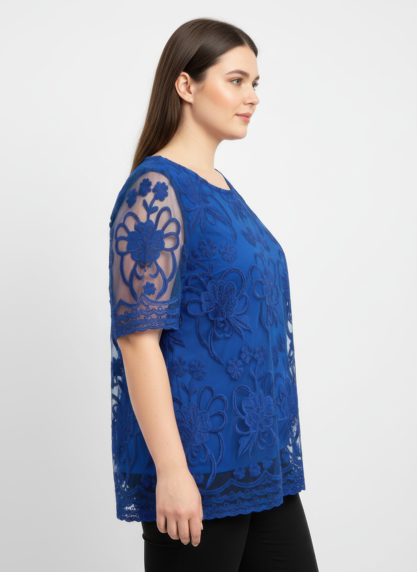Embroidered Lace Overlay Short Sleeve Top Secondary image