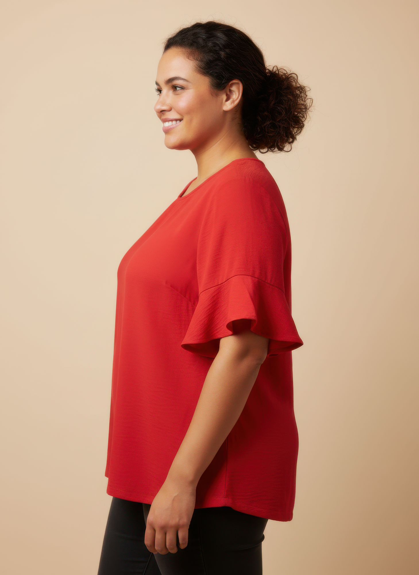 Textured Ruffle Sleeve Short Sleeve Top Secondary image